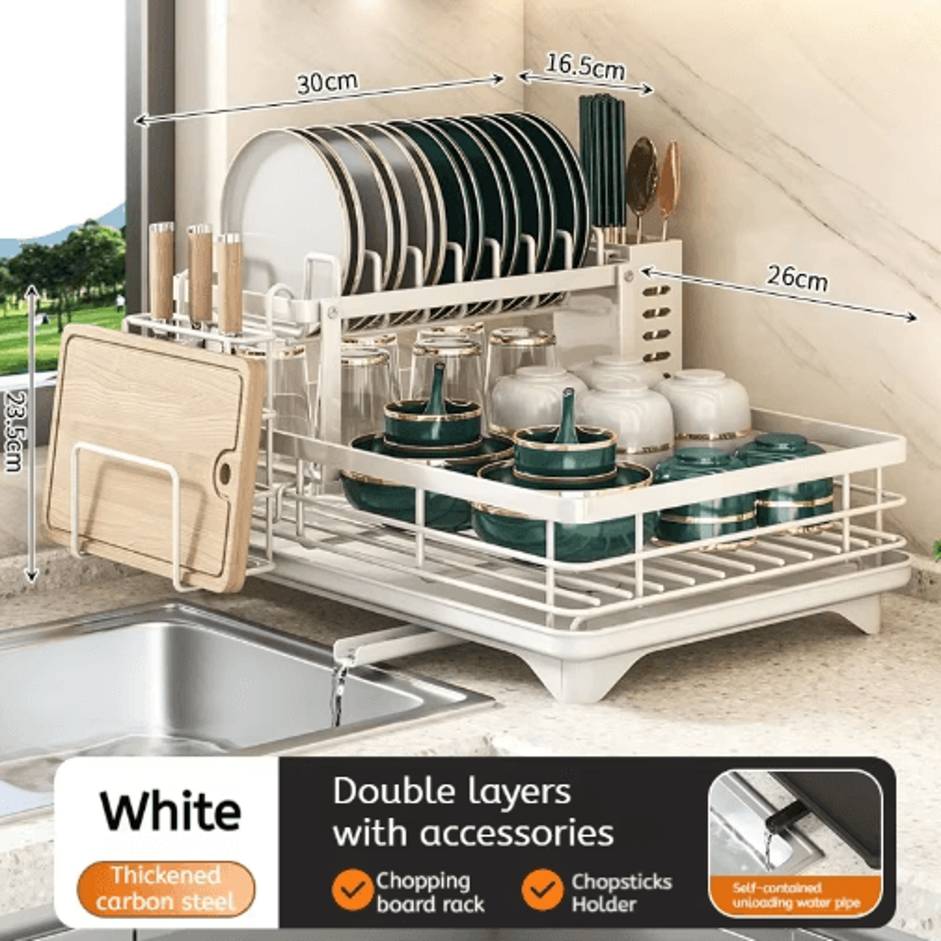 Adjustable Stainless Steel Over Sink Dish Drying Rack With Drainboard 5
