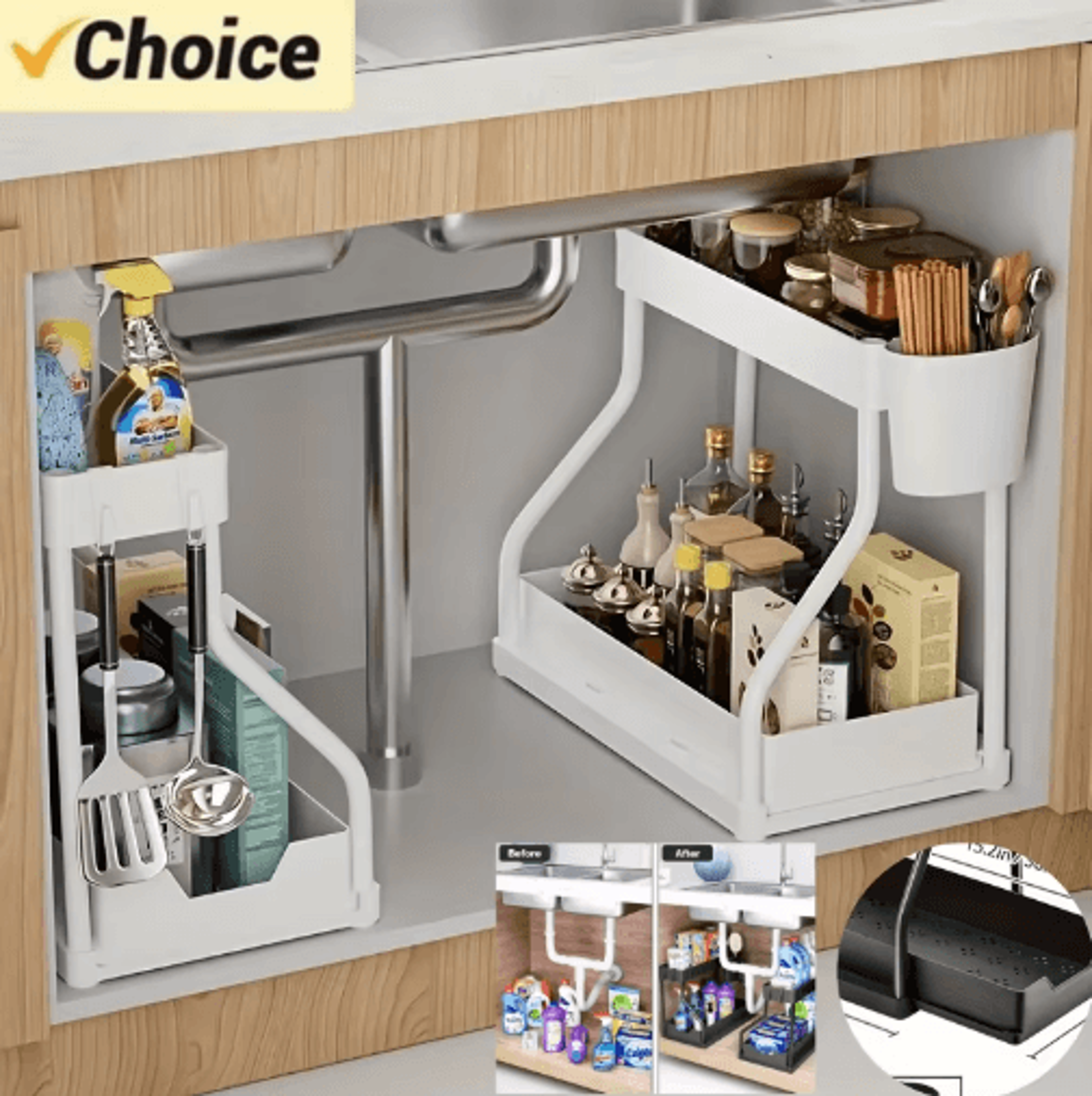 2Tier PullOut Under Sink Organizer  SpaceSaving Cabinet Storage Drawer 0