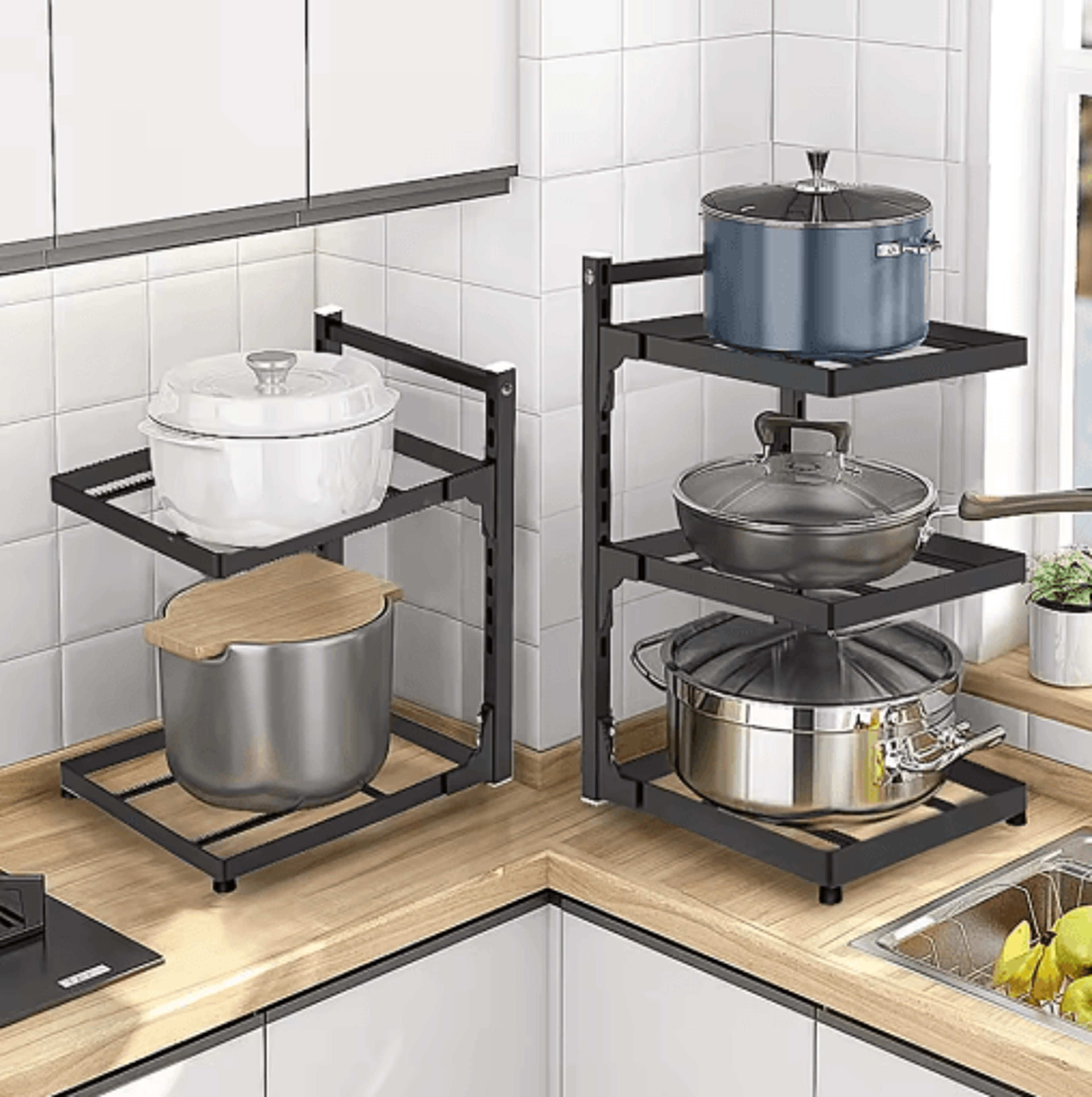 Adjustable MultiTier Kitchen Shelf  SpaceSaving Pot Rack Organizer 4