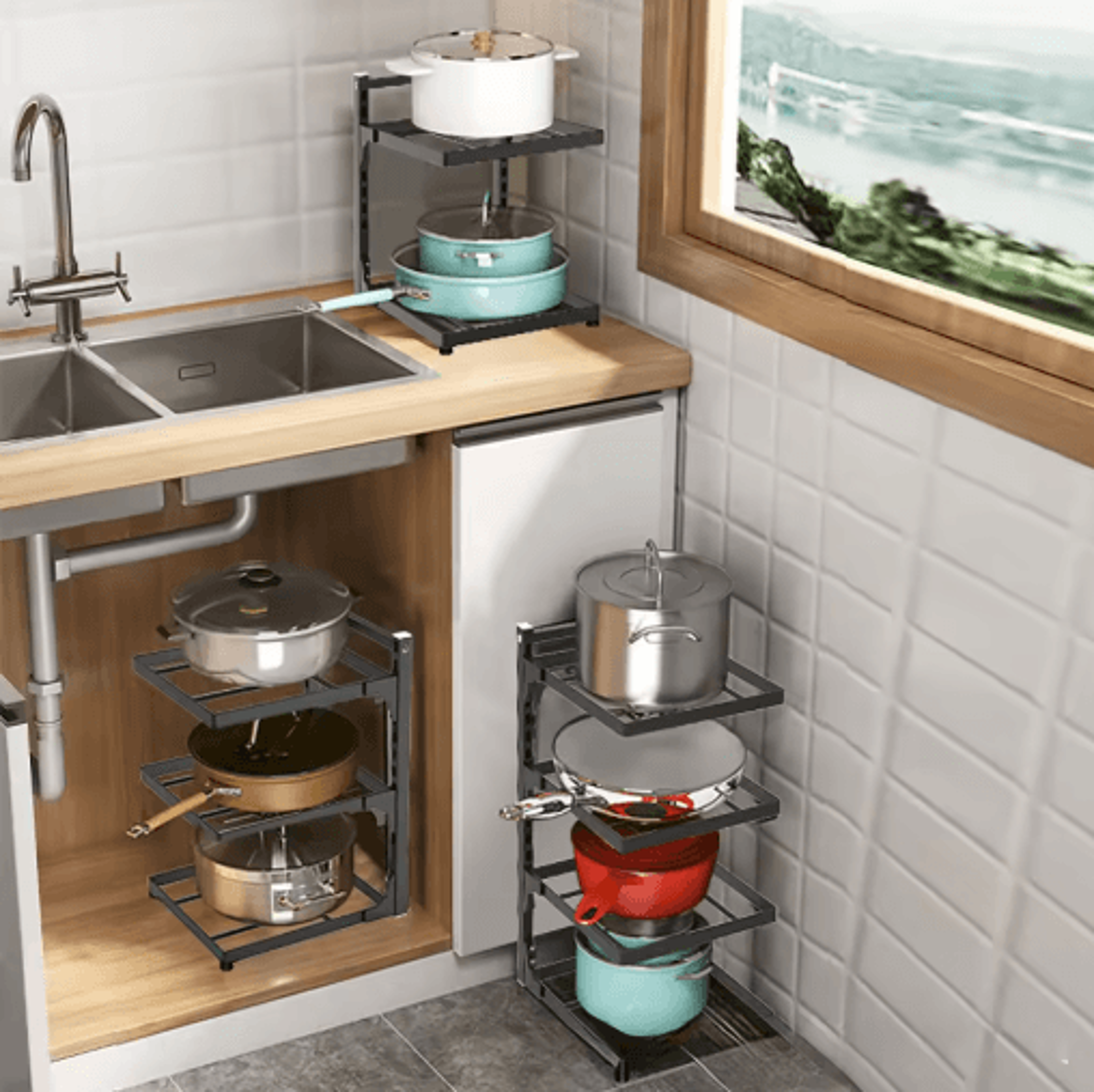 Adjustable MultiTier Kitchen Shelf  SpaceSaving Pot Rack Organizer 6