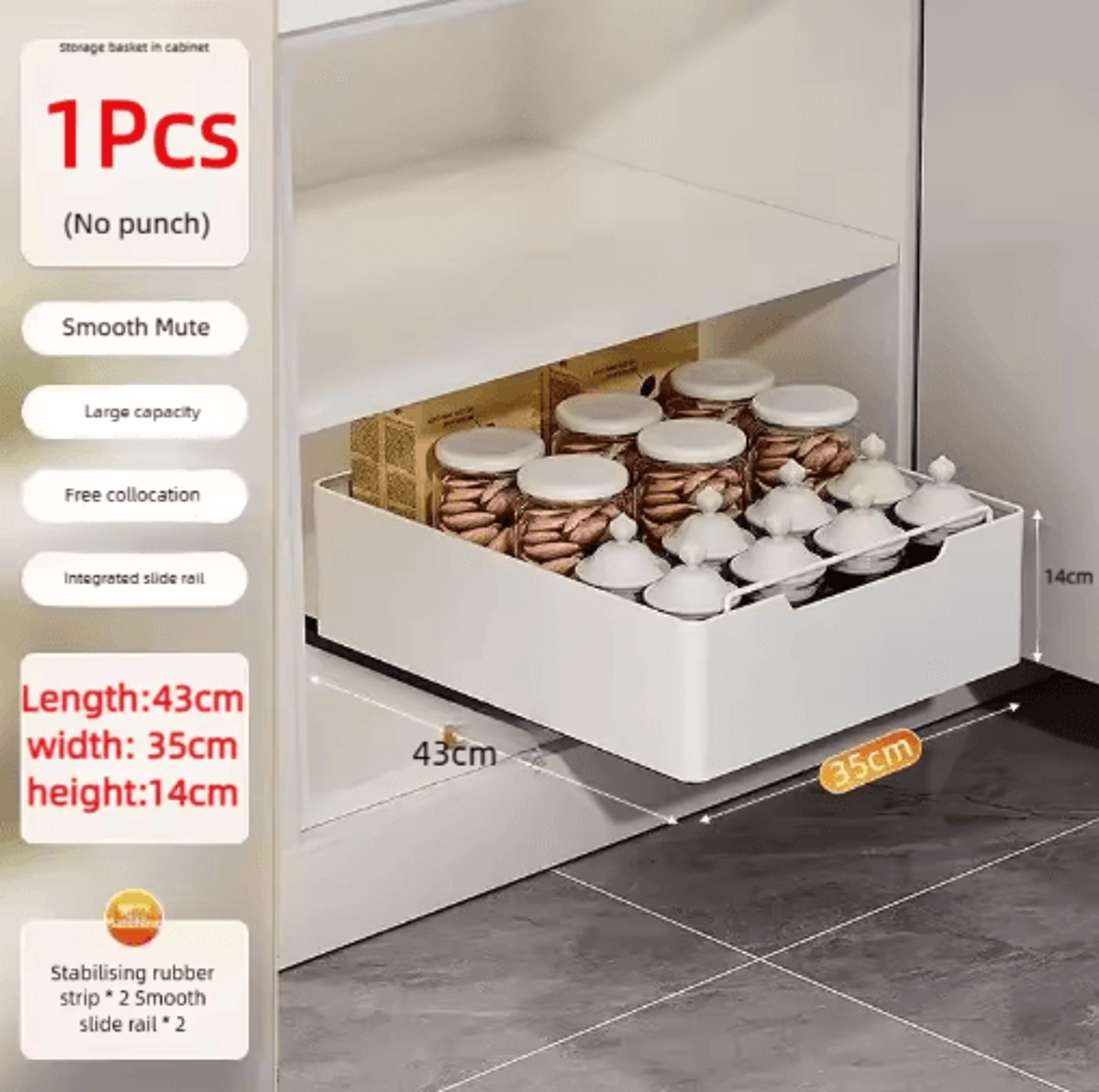 PullOut Kitchen Organizer Rack  Sliding Drawer Spice  Cabinet Storage Tray 4
