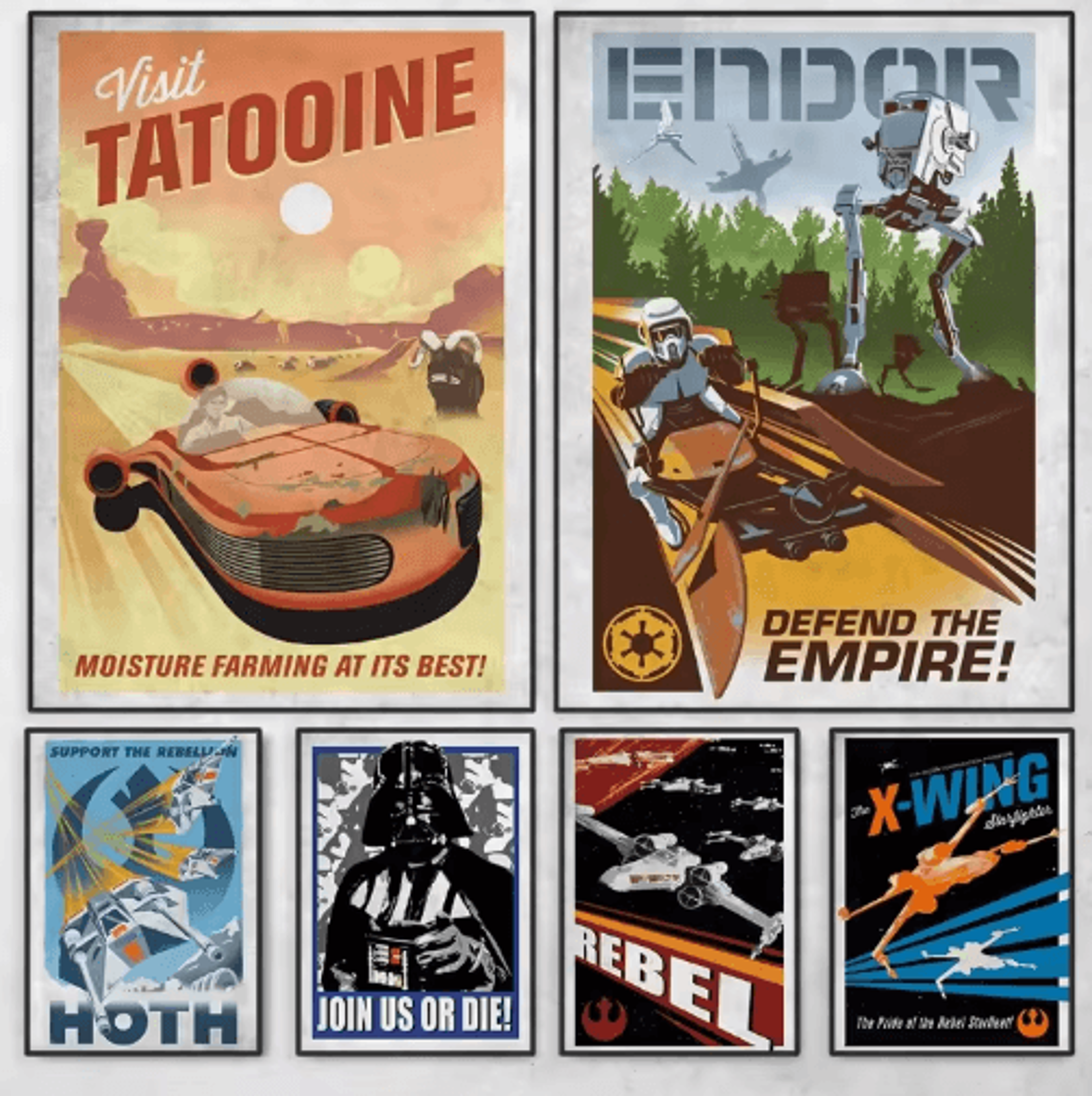Retro Galactic Space Poster  TatooineInspired SciFi Canvas Wall Art 0