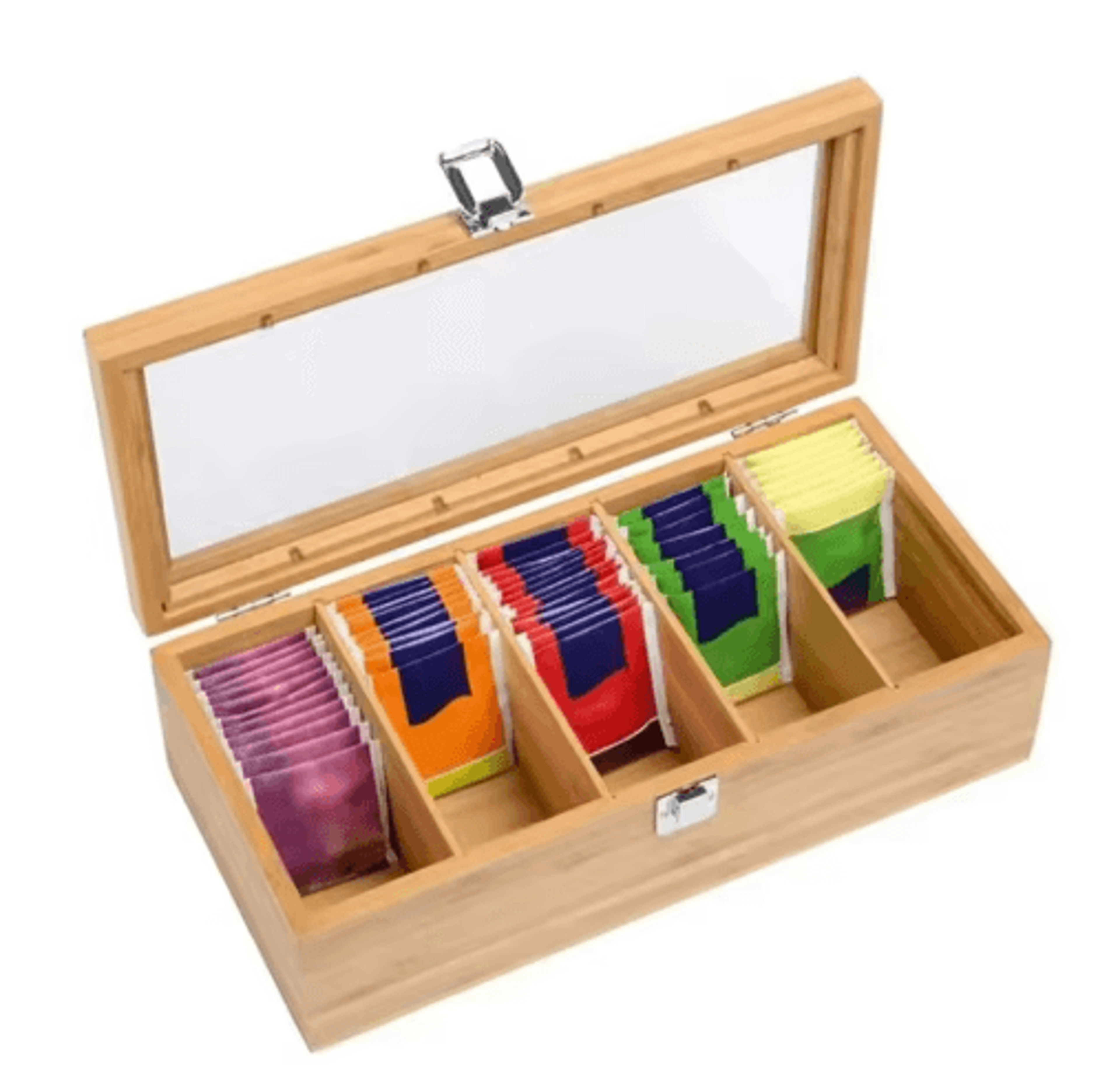 Bamboo Tea Bag Storage Box  5Compartment Organizer For Tea  Spices 0