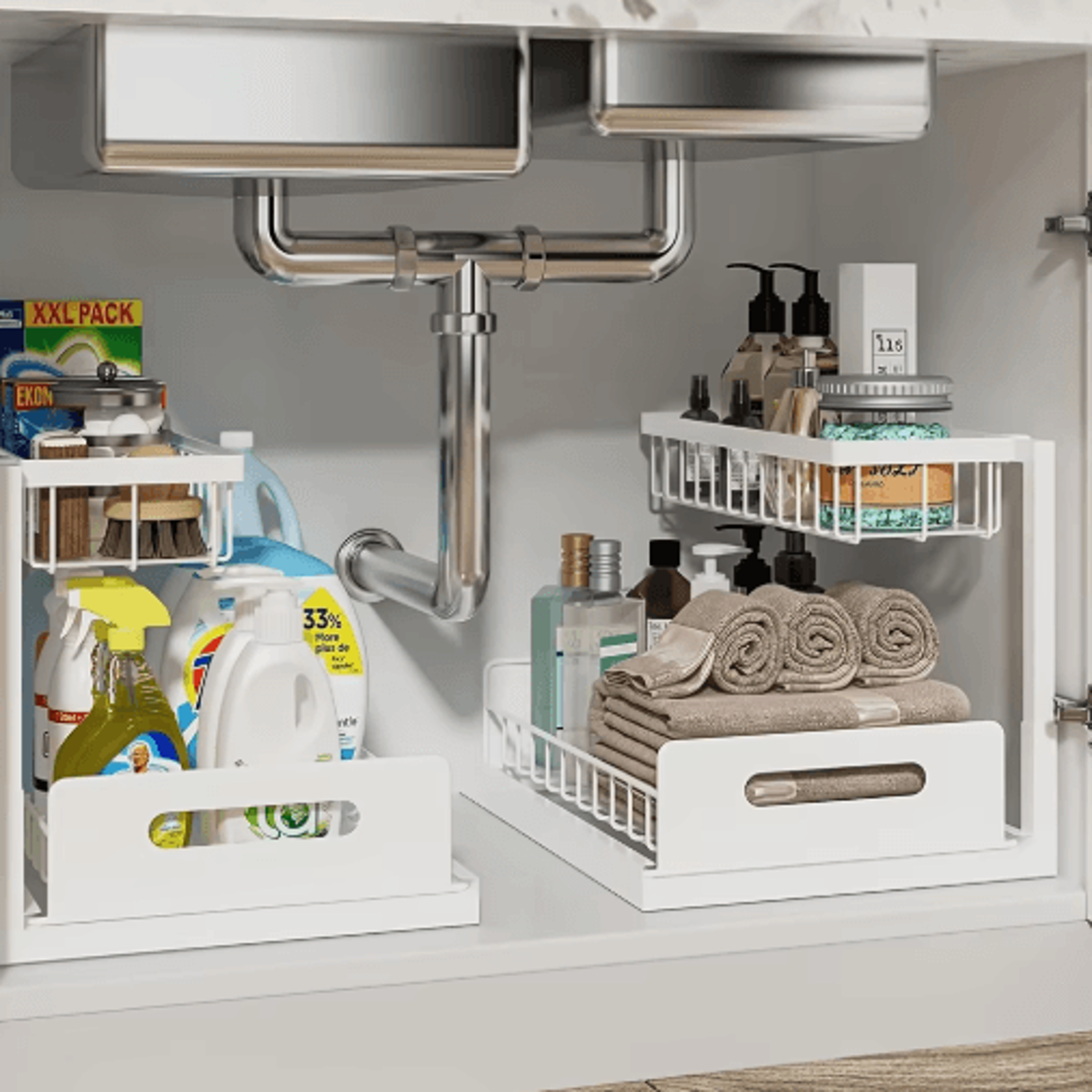 2Tier Sliding Under Sink Organizer  Rustproof PullOut Cabinet Storage Rack 0