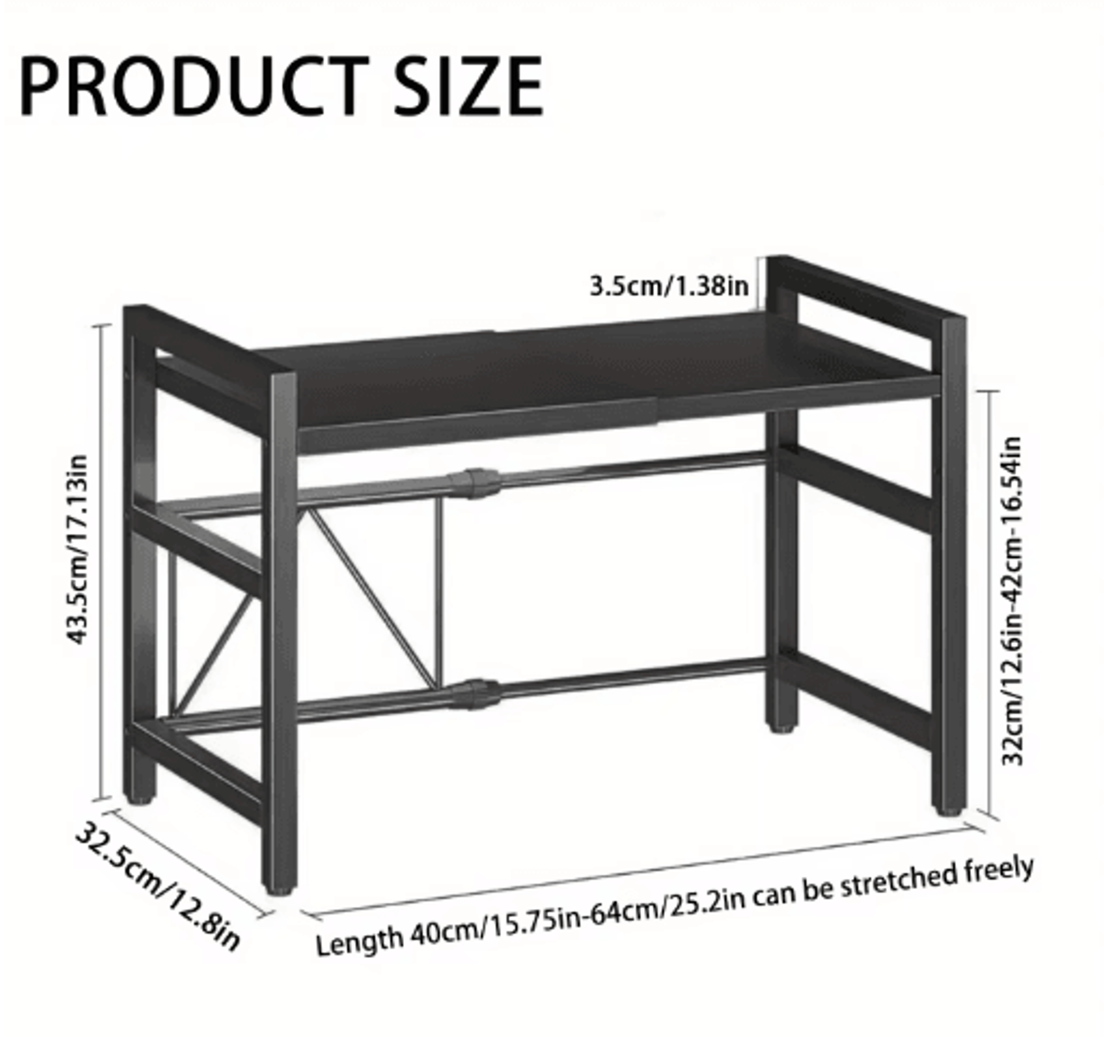 Expandable Microwave Shelf Rack  Adjustable Kitchen Organizer With 6 Hooks 3