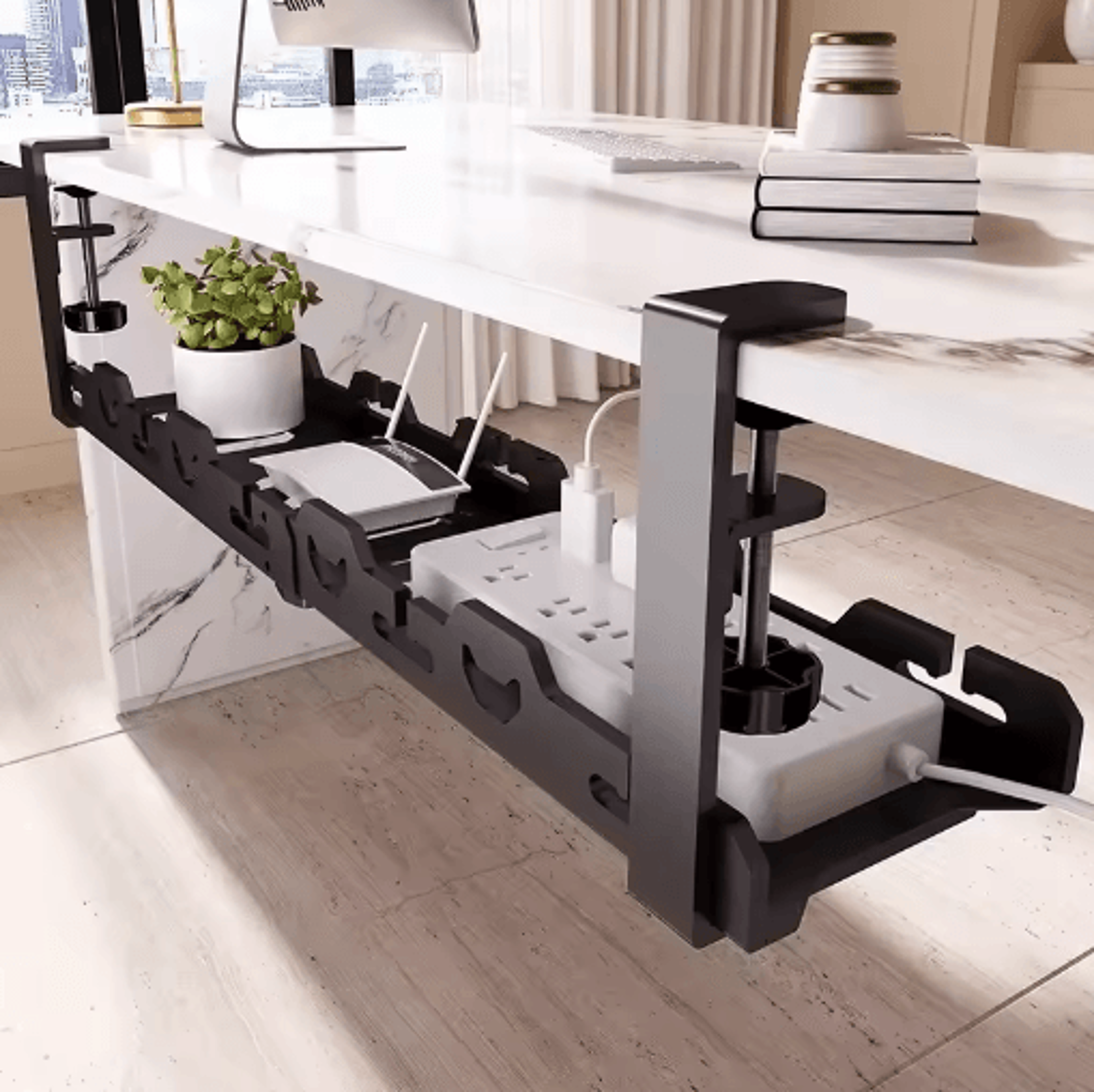 Telescopic Under Desk Cable Organizer Tray  NoDrill Metal Wire Management Rack 0