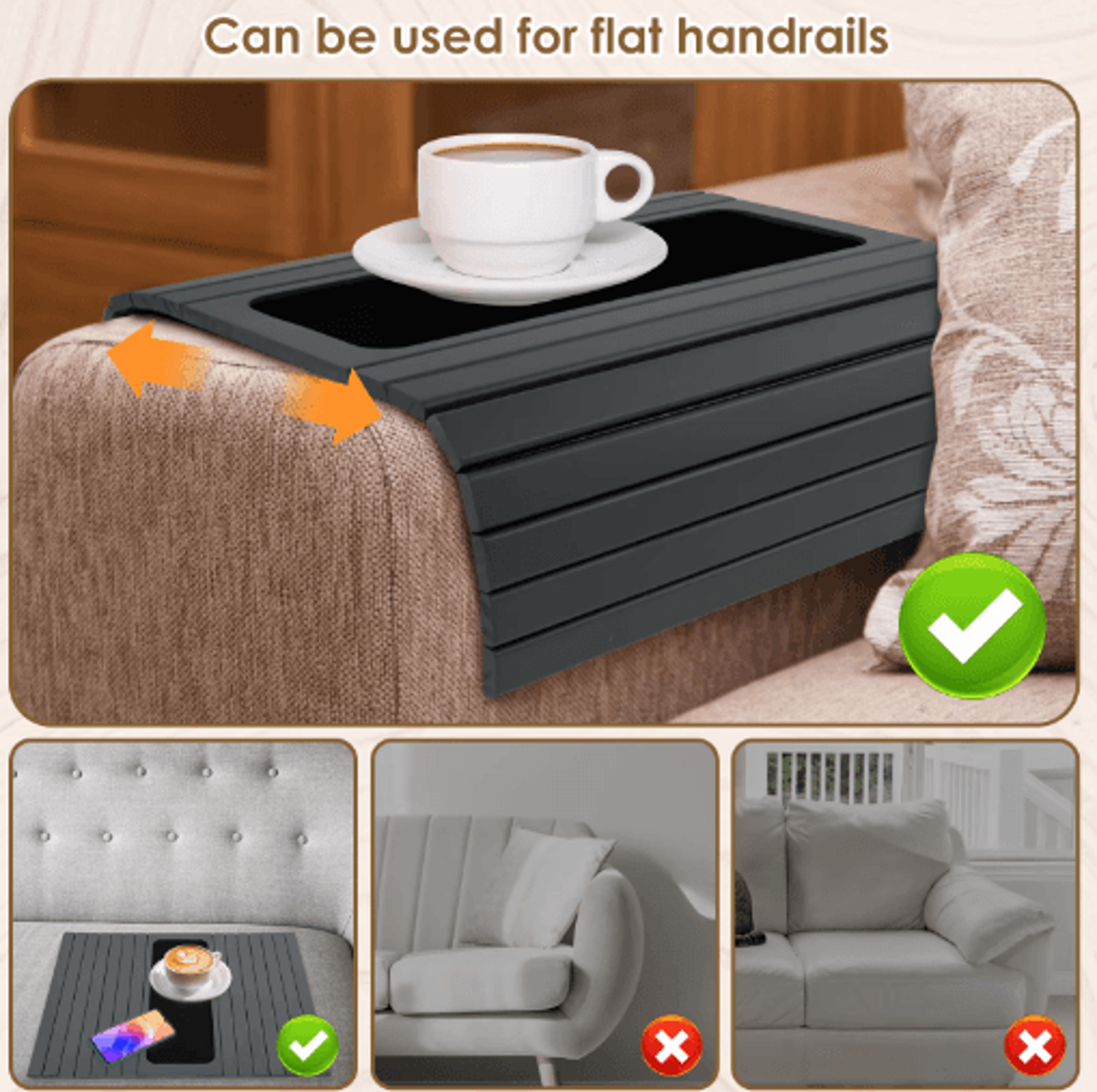 Folding Sofa Arm Tray Table  Sturdy Couch Armrest Organizer 0