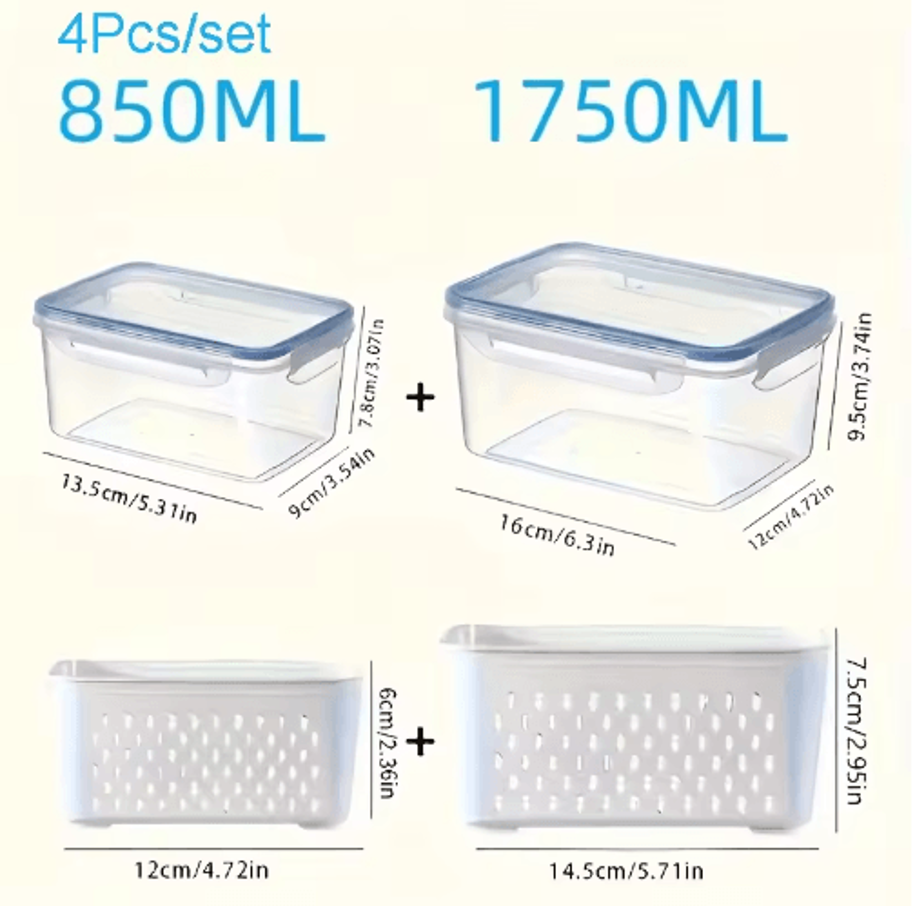 Fridge Storage Containers With Strainer  Fresh Produce Saver Organizer Set 1