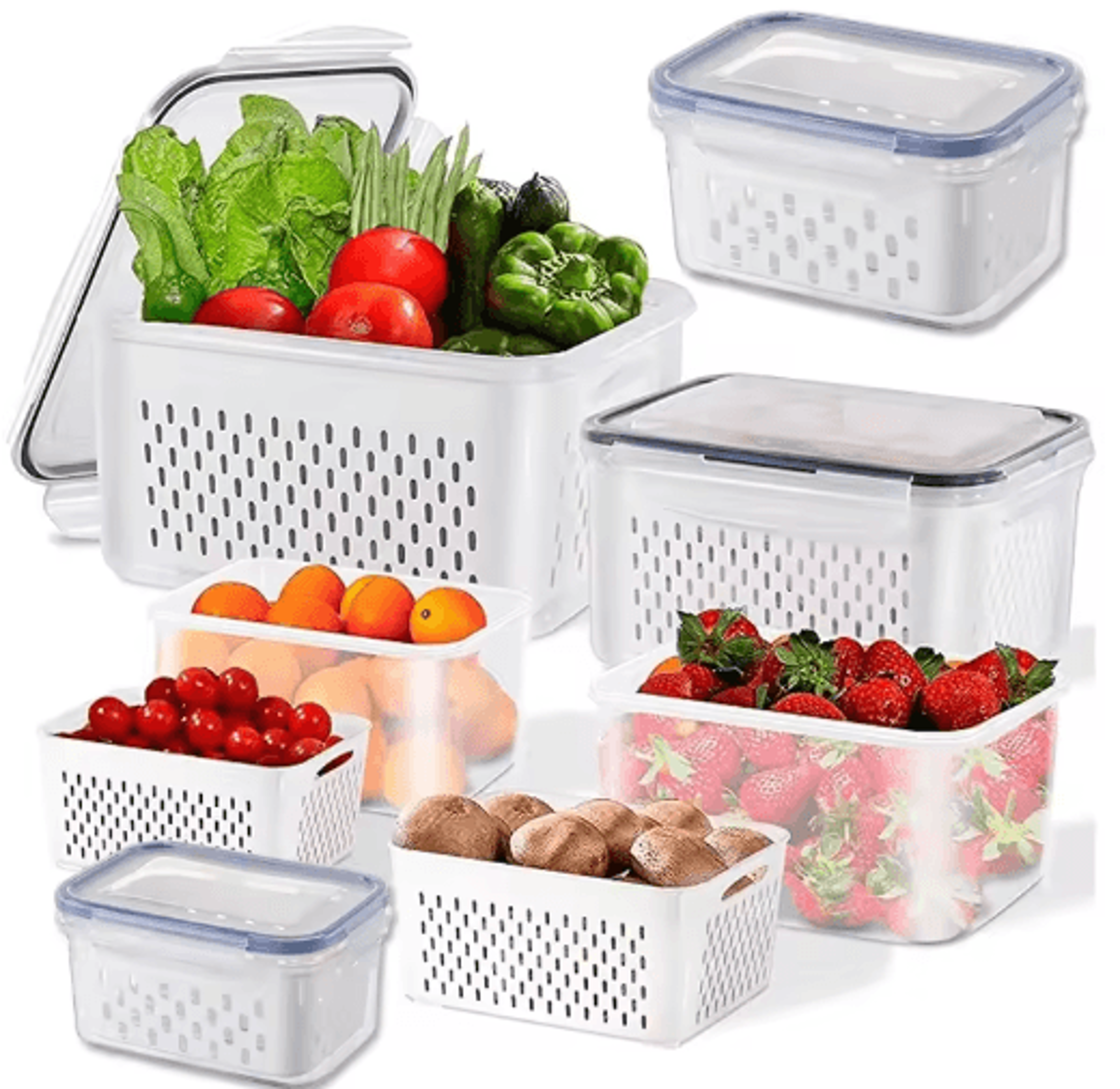 Fridge Storage Containers With Strainer  Fresh Produce Saver Organizer Set 7