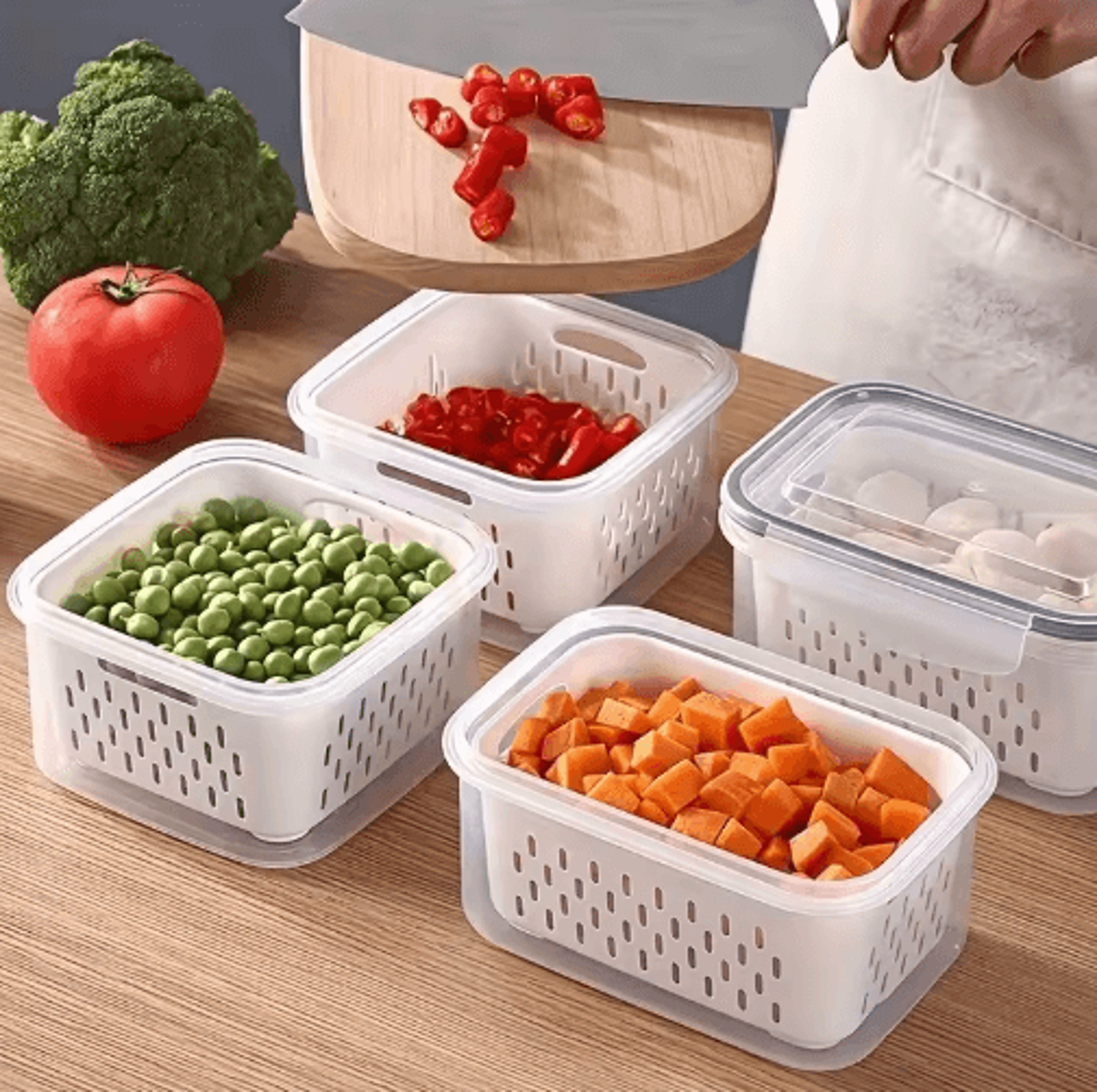Fridge Storage Containers With Strainer  Fresh Produce Saver Organizer Set 0