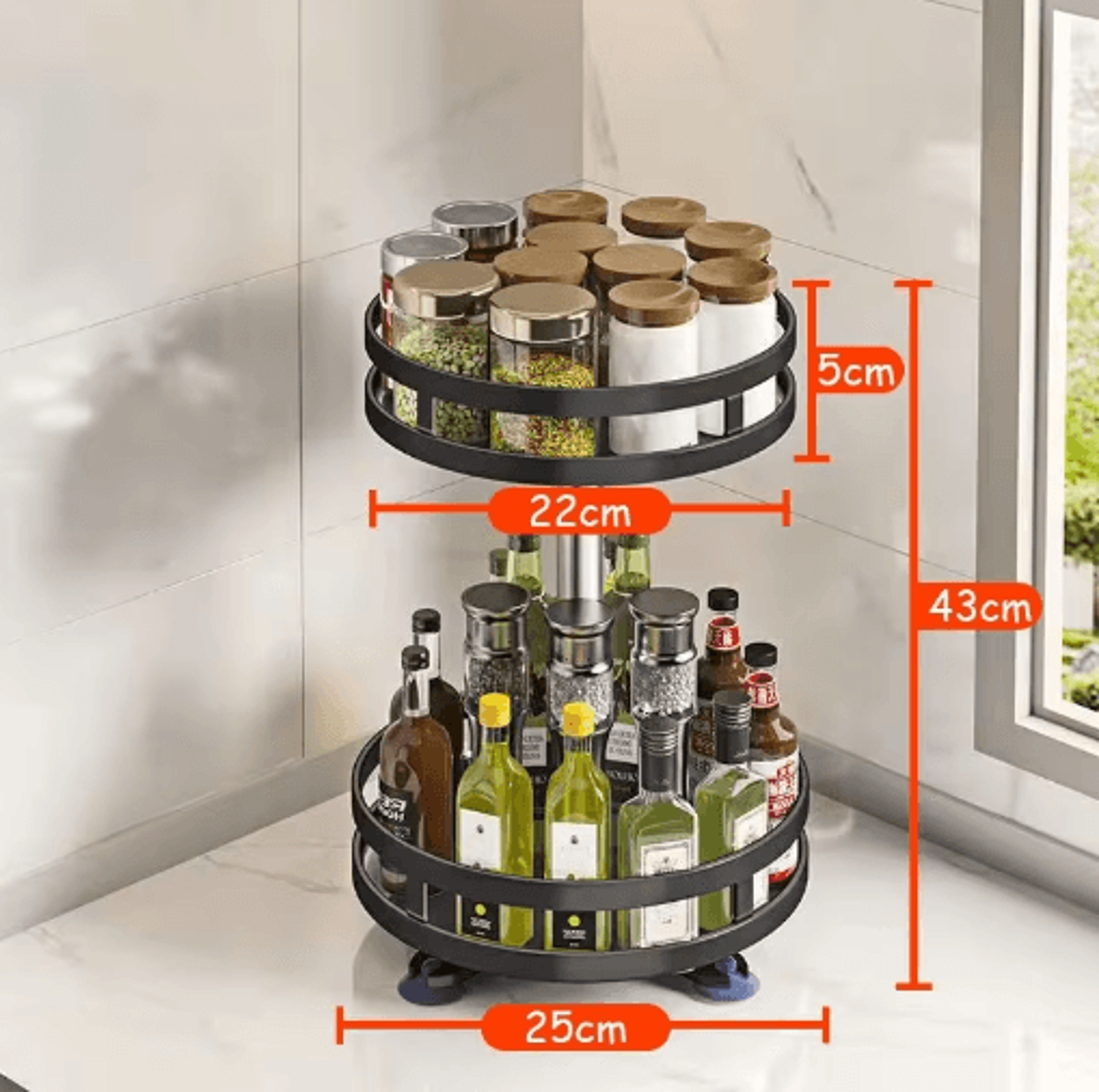 360 Rotating Spice Rack Tray  NonSlip Kitchen Turntable Organizer 2