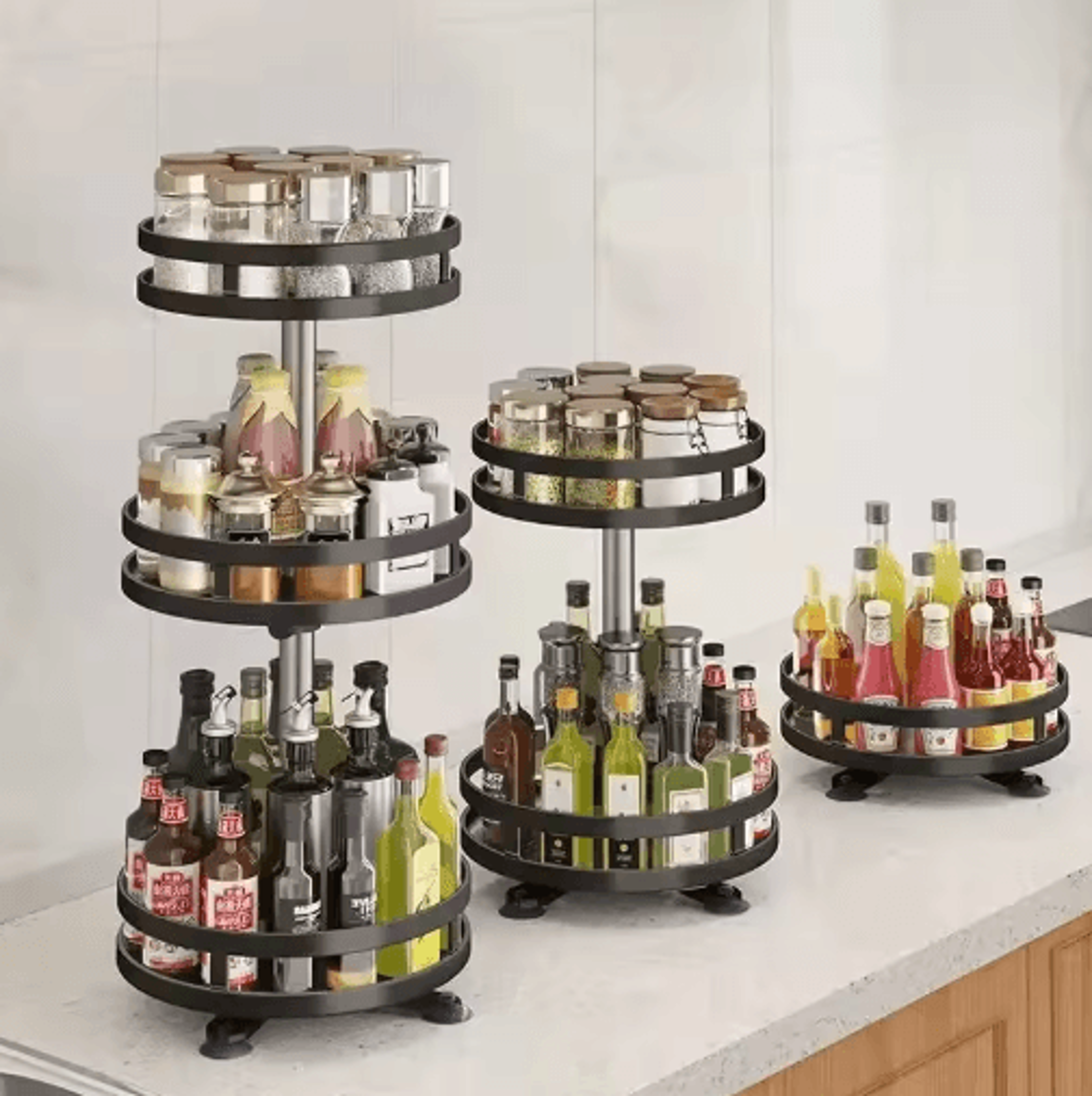360 Rotating Spice Rack Tray  NonSlip Kitchen Turntable Organizer 4