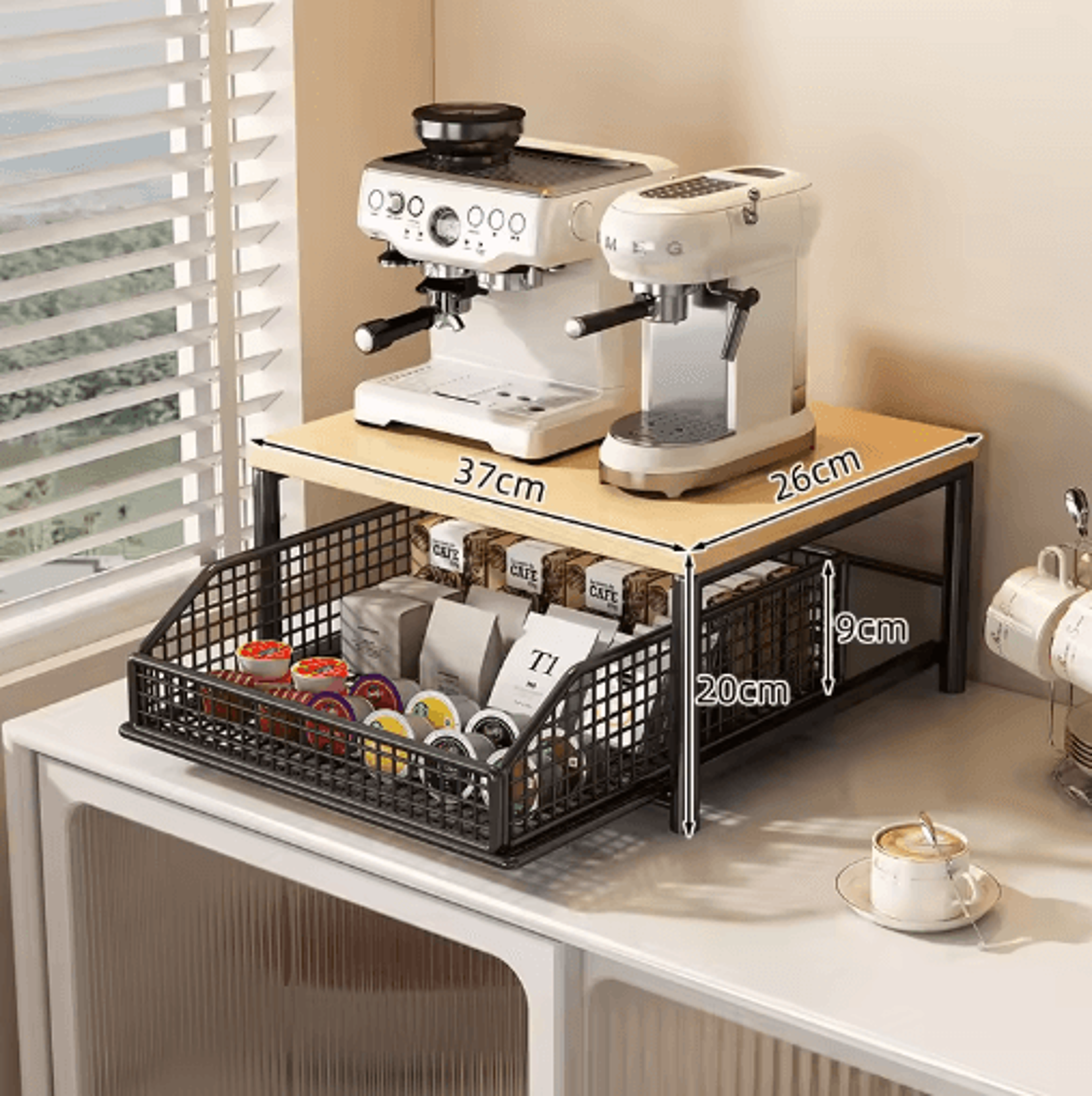 Modern Wood  Metal Microwave Storage Rack Space Saving Countertop Organizer 3