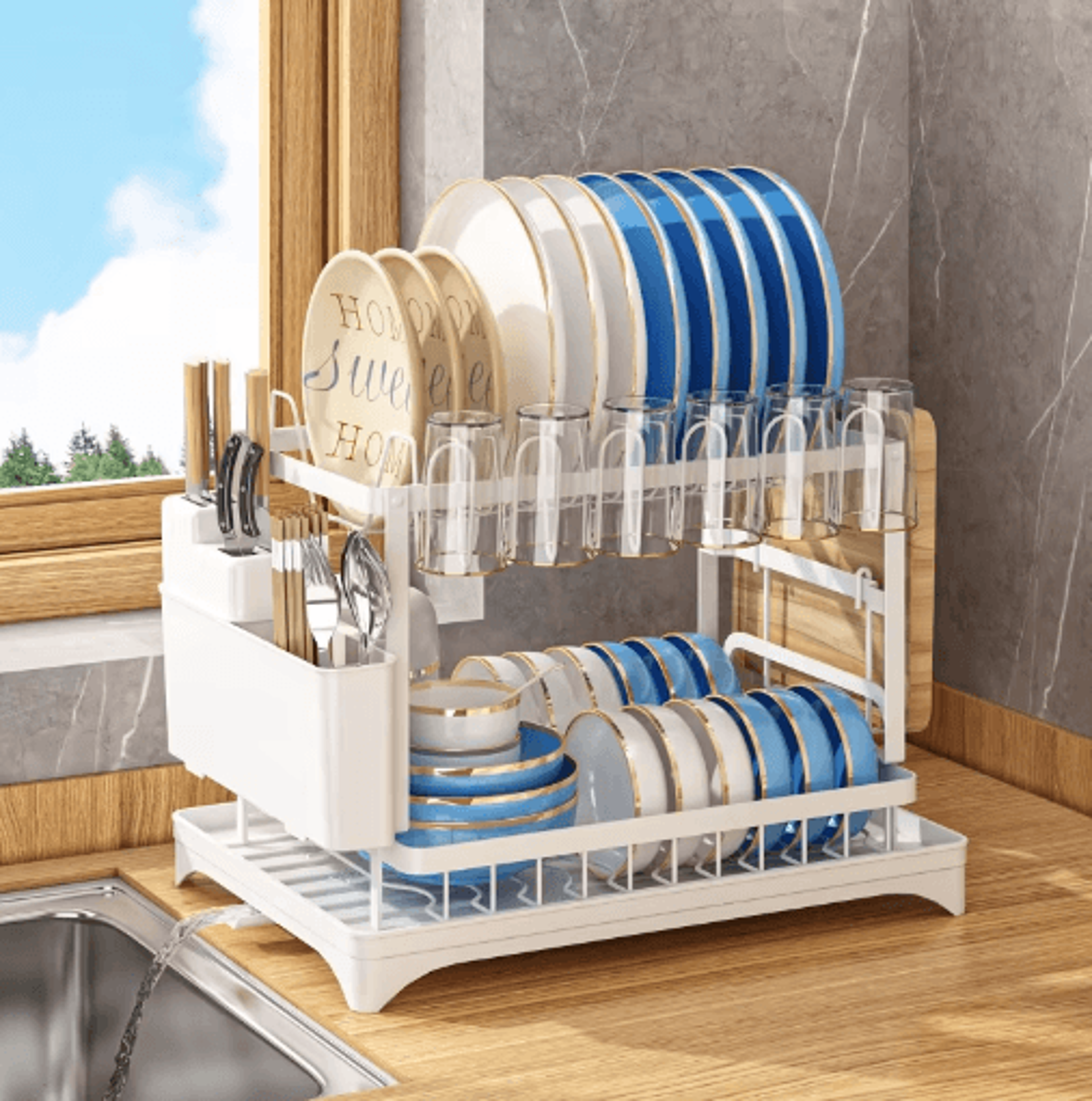 MultiFunction Dish Drying Rack Kitchen Bowl  Chopsticks Storage Organizer 2