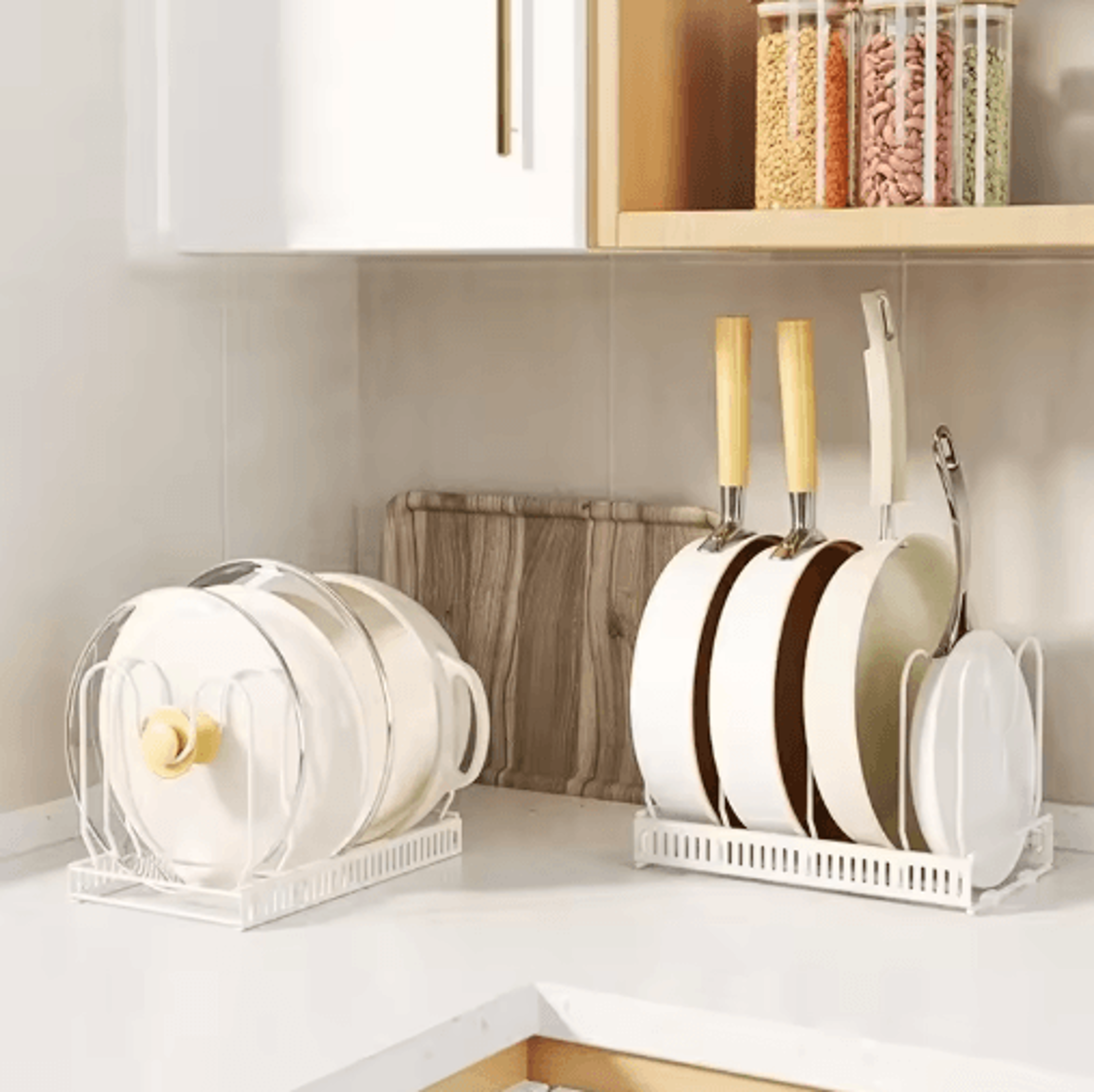 Adjustable Multi Layer Pot  Dish Rack Retractable Carbon Steel Kitchen Organizer 7