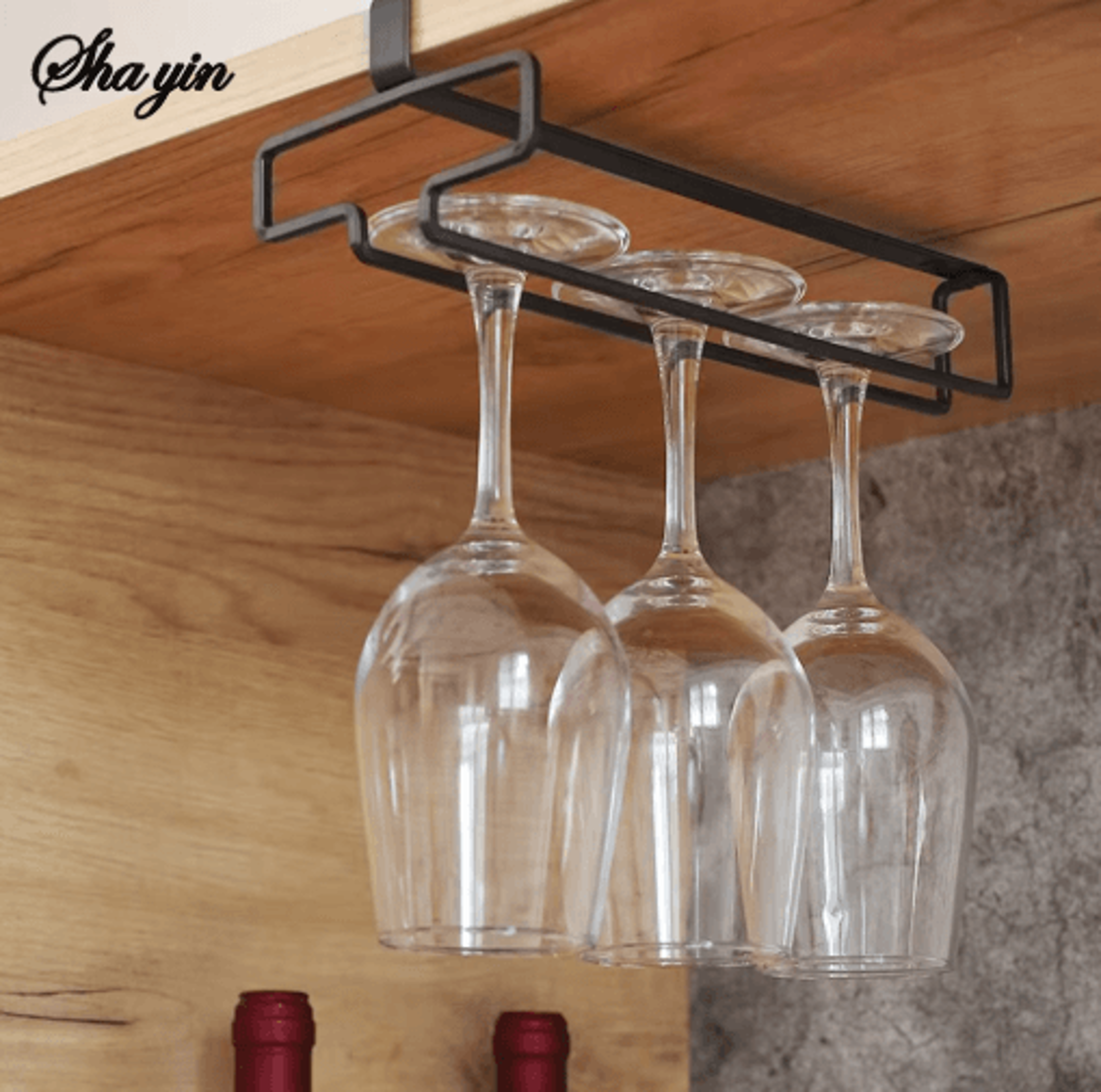 NonDrill Hanging Wine Glass Holder  Under Cabinet Stemware Storage Rack 4