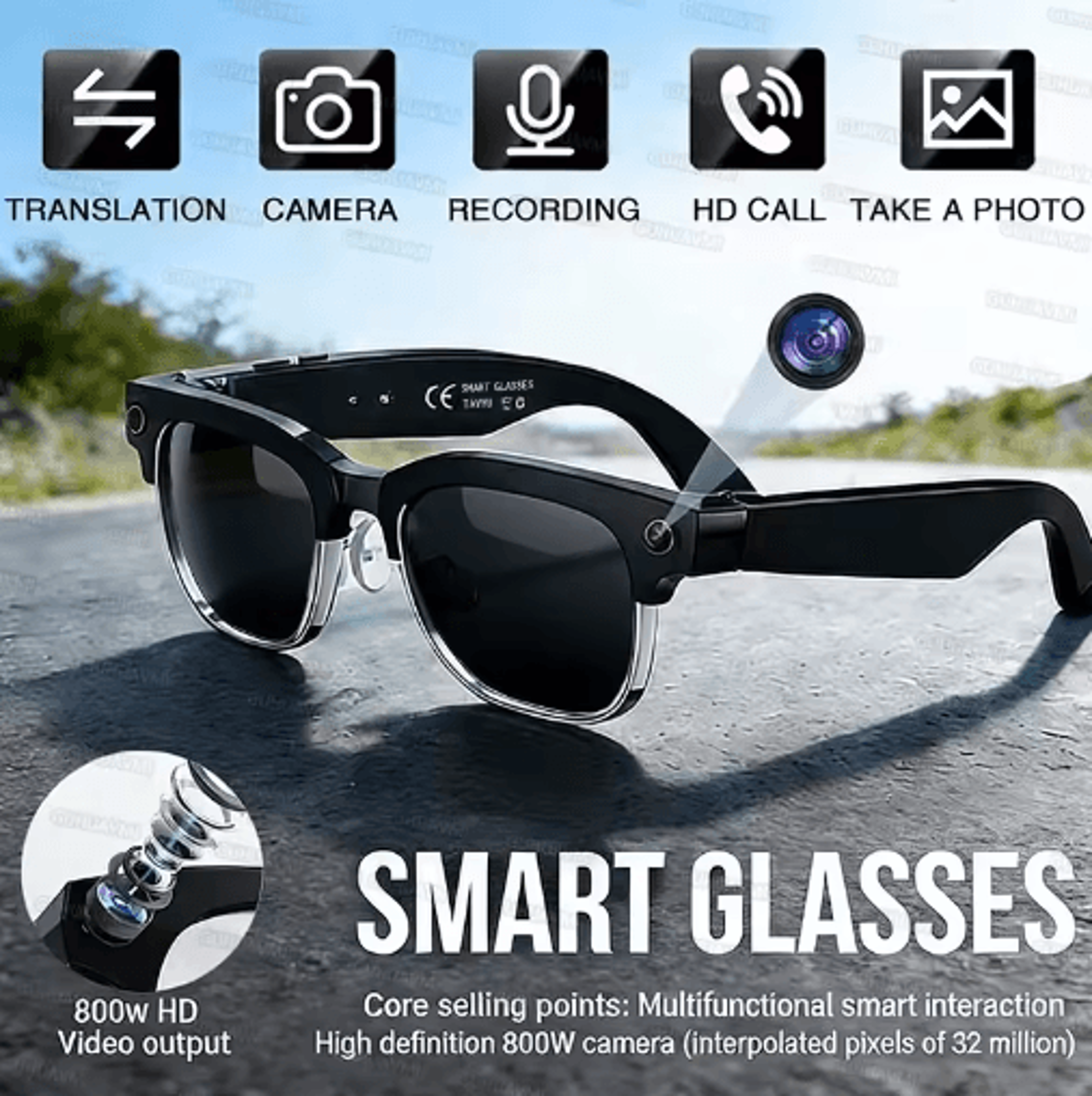 VisionPro AI Smart Glasses  800W Camera Bluetooth Call  RealTime Translation Sunglasses 3