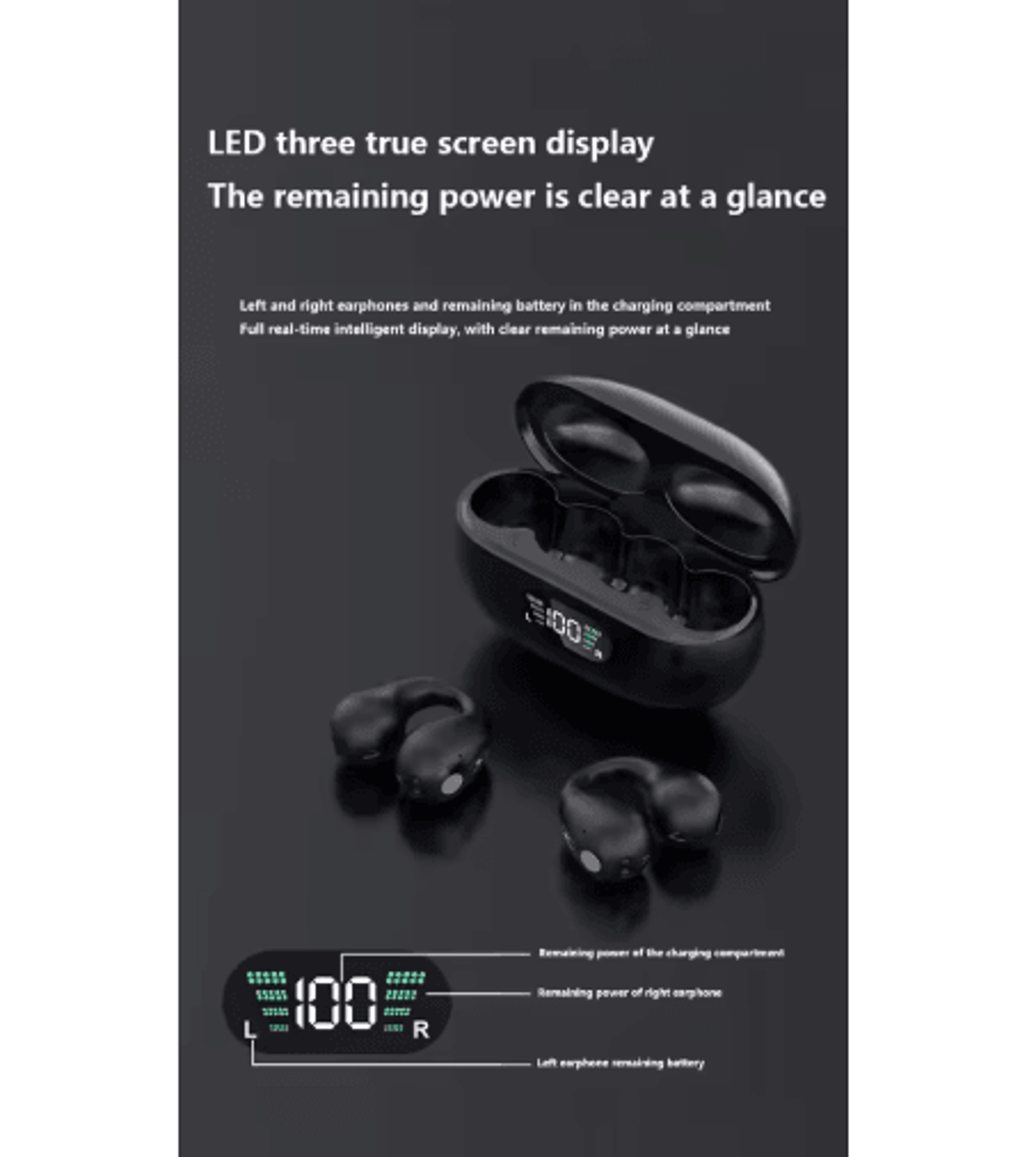 S2222 ClipOn TWS Wireless Earbuds  Mini Bluetooth Headset With ANC  Digital Display 5