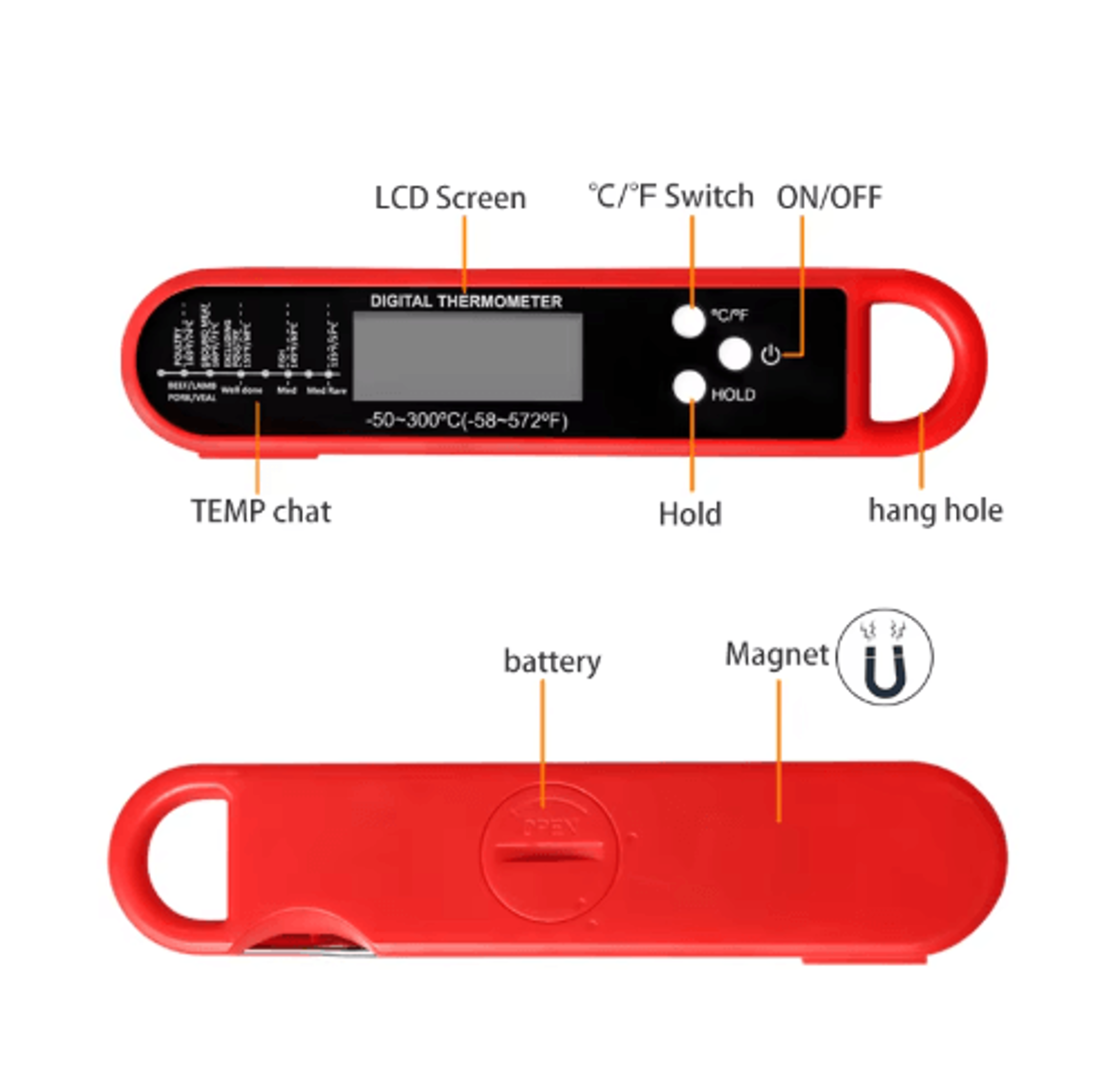 Instant Read Digital Meat Thermometer  High Accuracy Waterproof BBQ  Kitchen Thermometer With Backl 8
