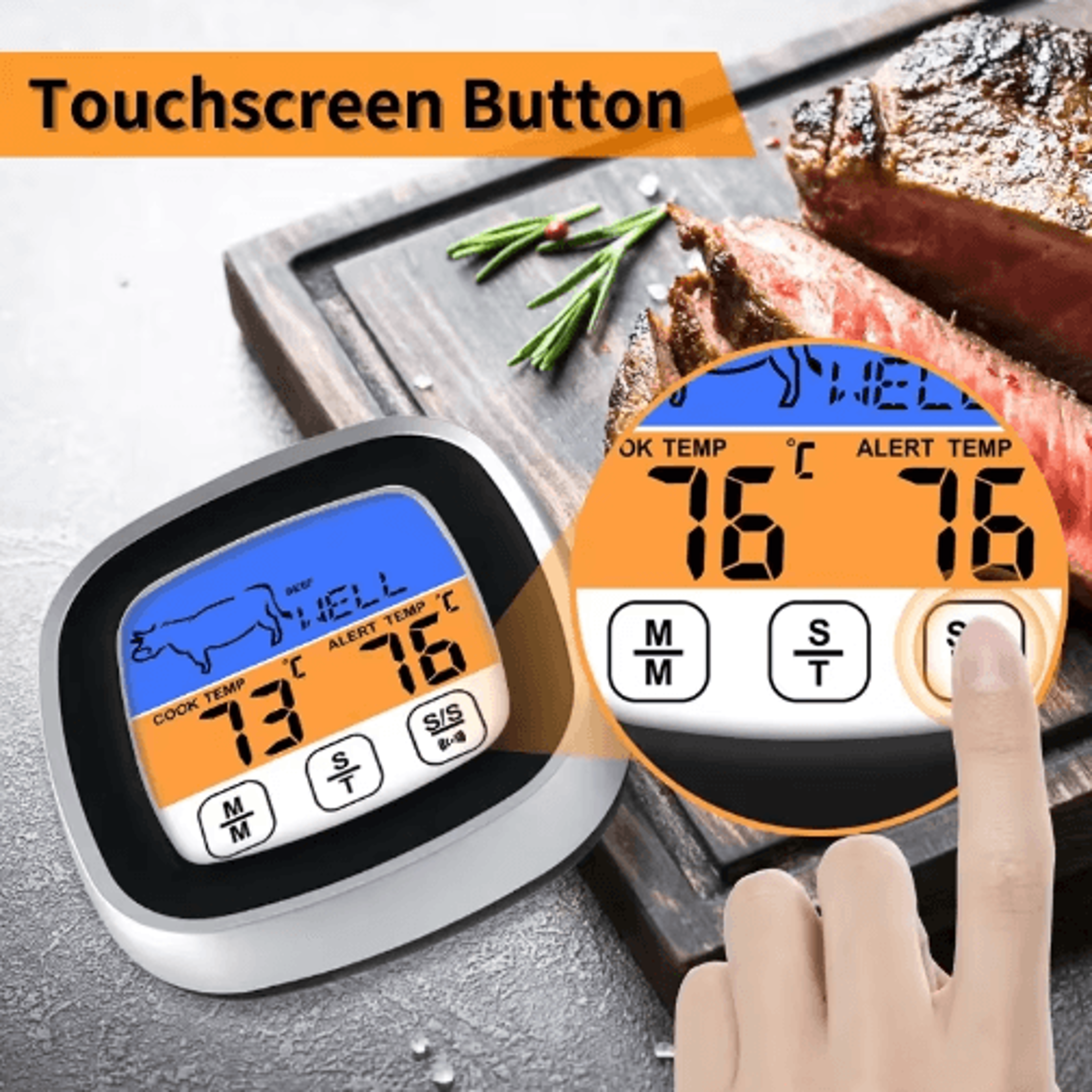 Smart Touchscreen Meat Thermometer With Probe  Digital BBQ  Kitchen Thermometer With Timer  Cook Mo 5
