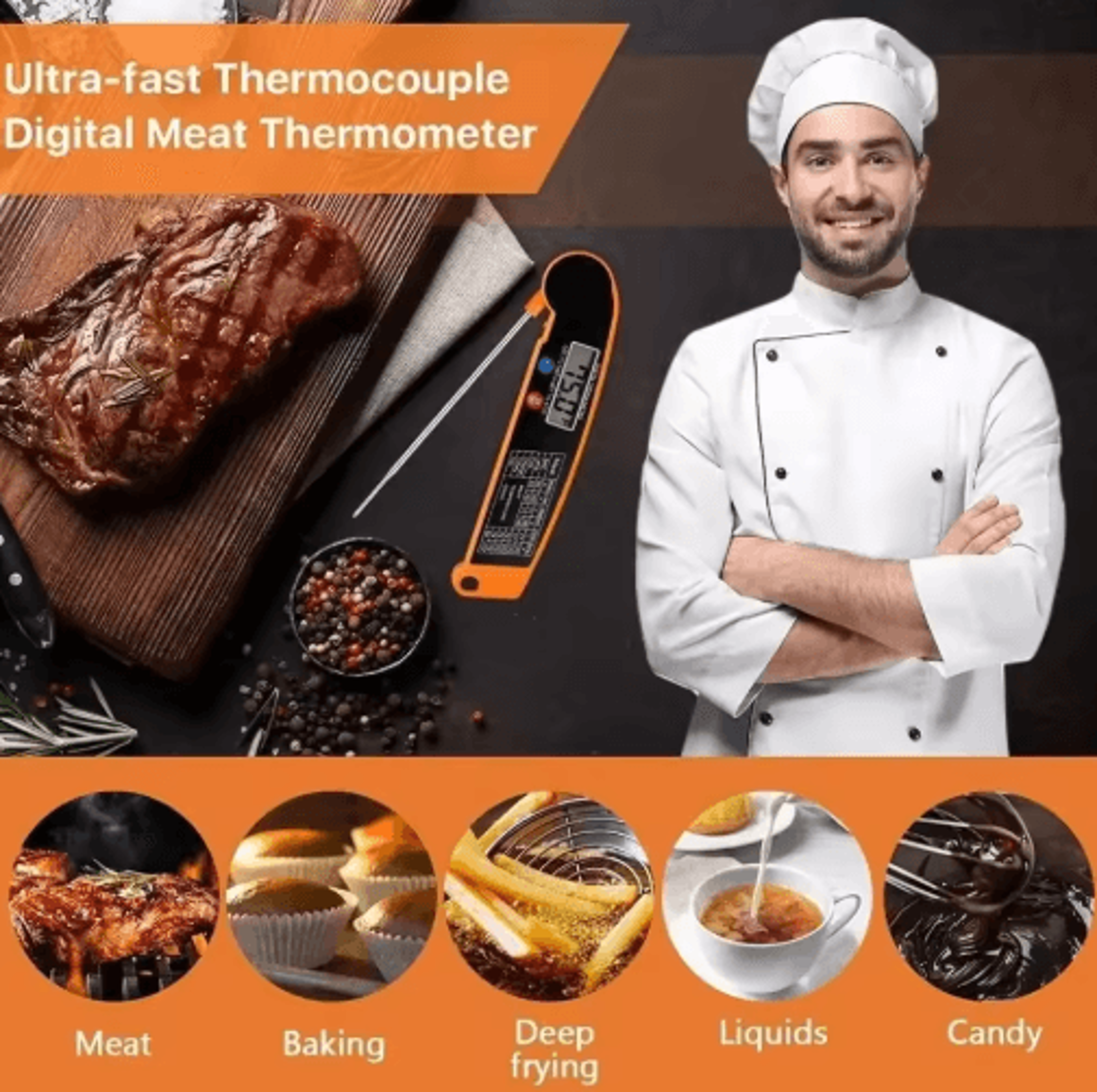 Instant Read Digital Meat Thermometer  High Accuracy Waterproof BBQ  Kitchen Thermometer With Backl 0