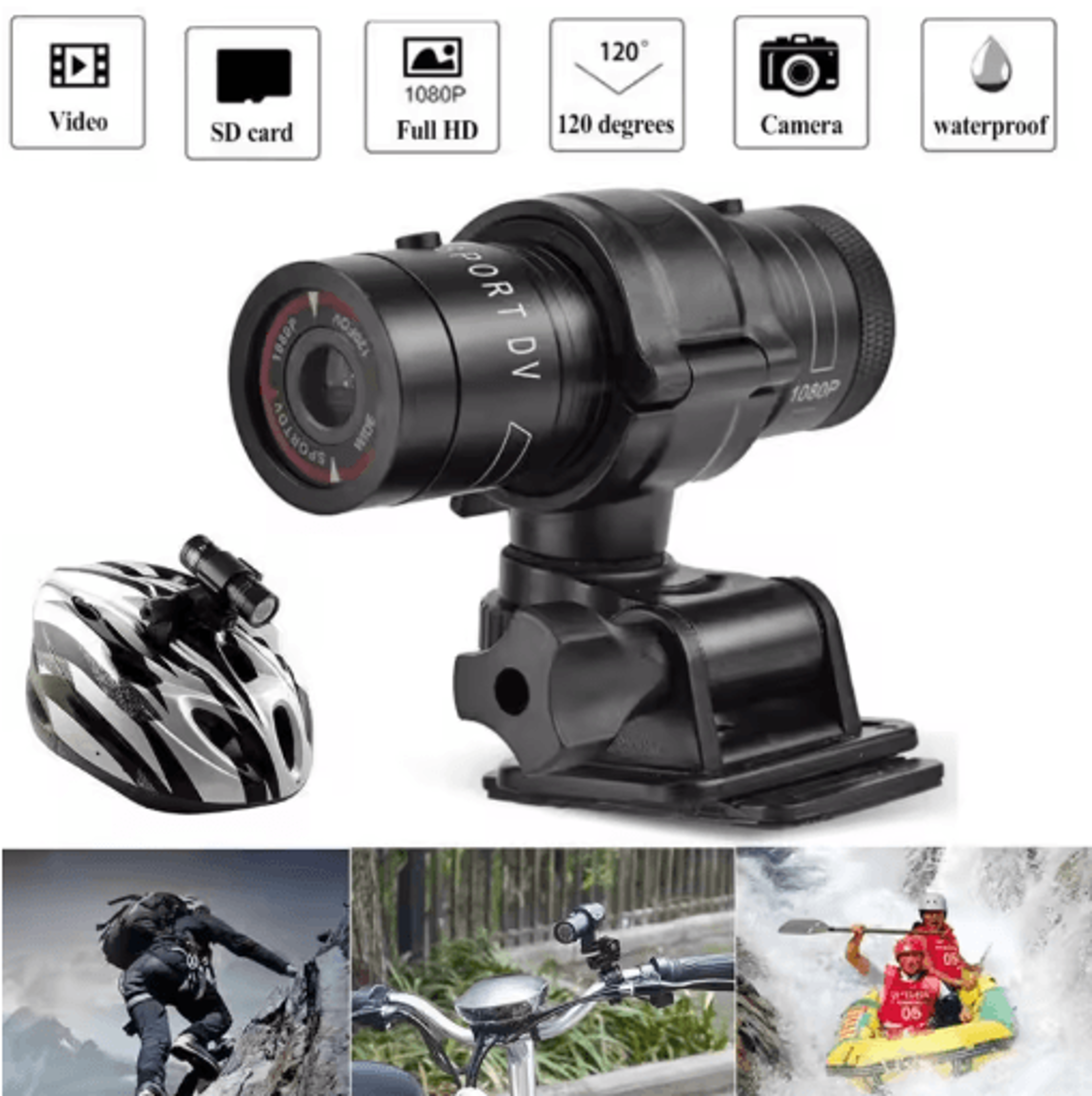 Mini 1080P Action Camera With Flashlight Waterproof Helmet Cam For Bike  Motorcycle Recording 0