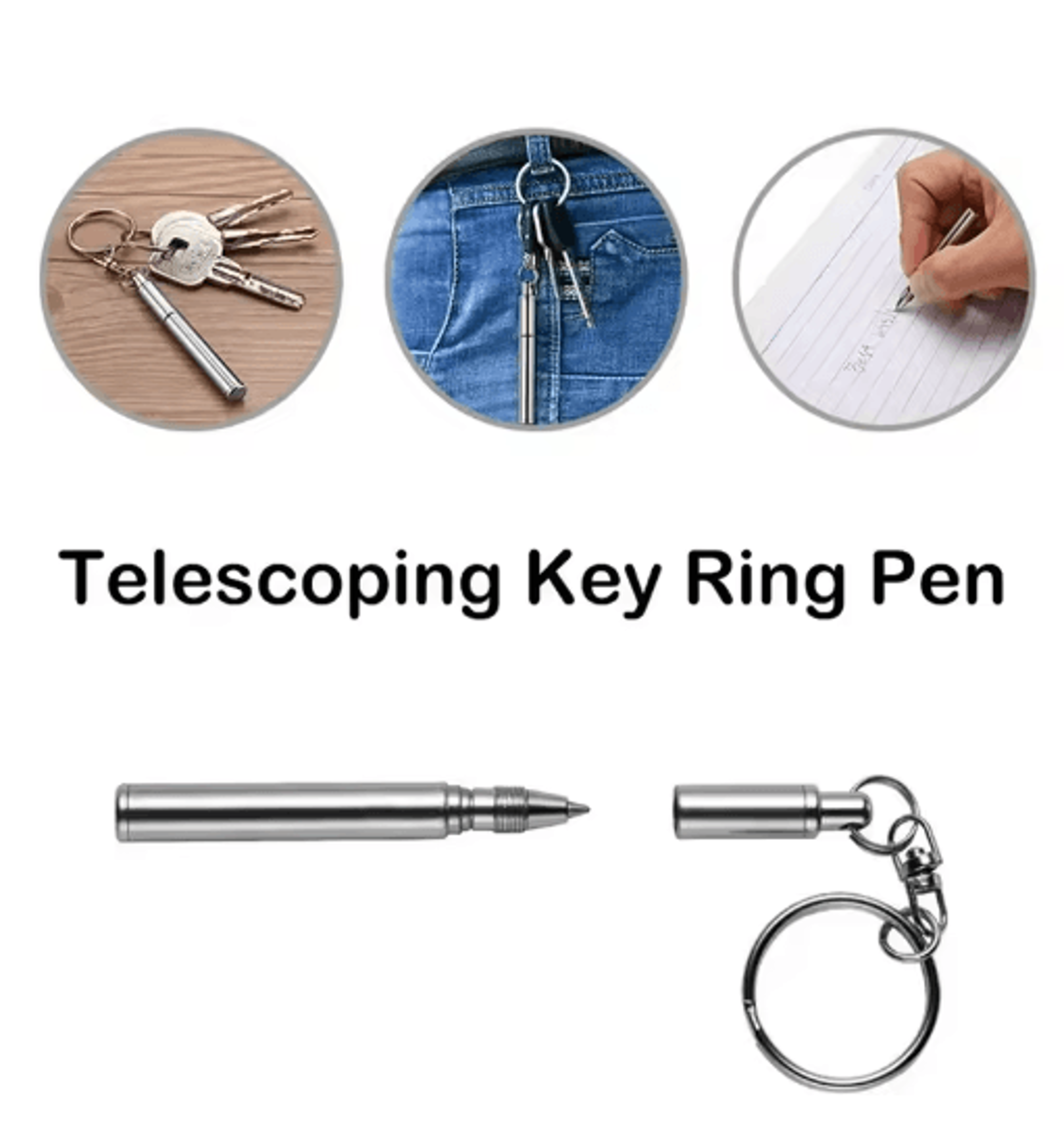 Mini Stainless Steel Telescopic Keychain Ballpoint Pen 0