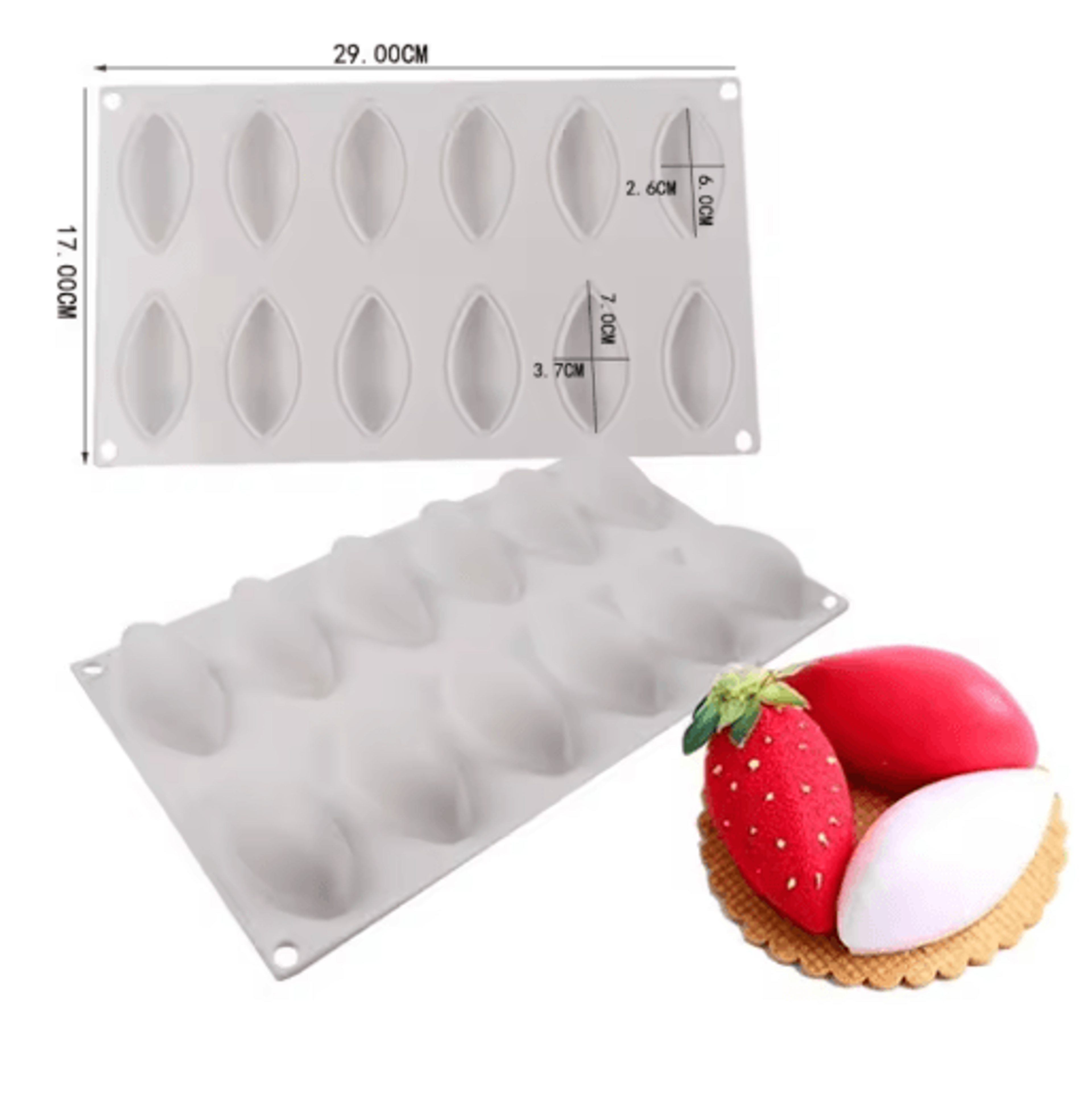 12Cavity Silicone Quenelle Mold For Mousse Cakes  Chocolate Desserts 2