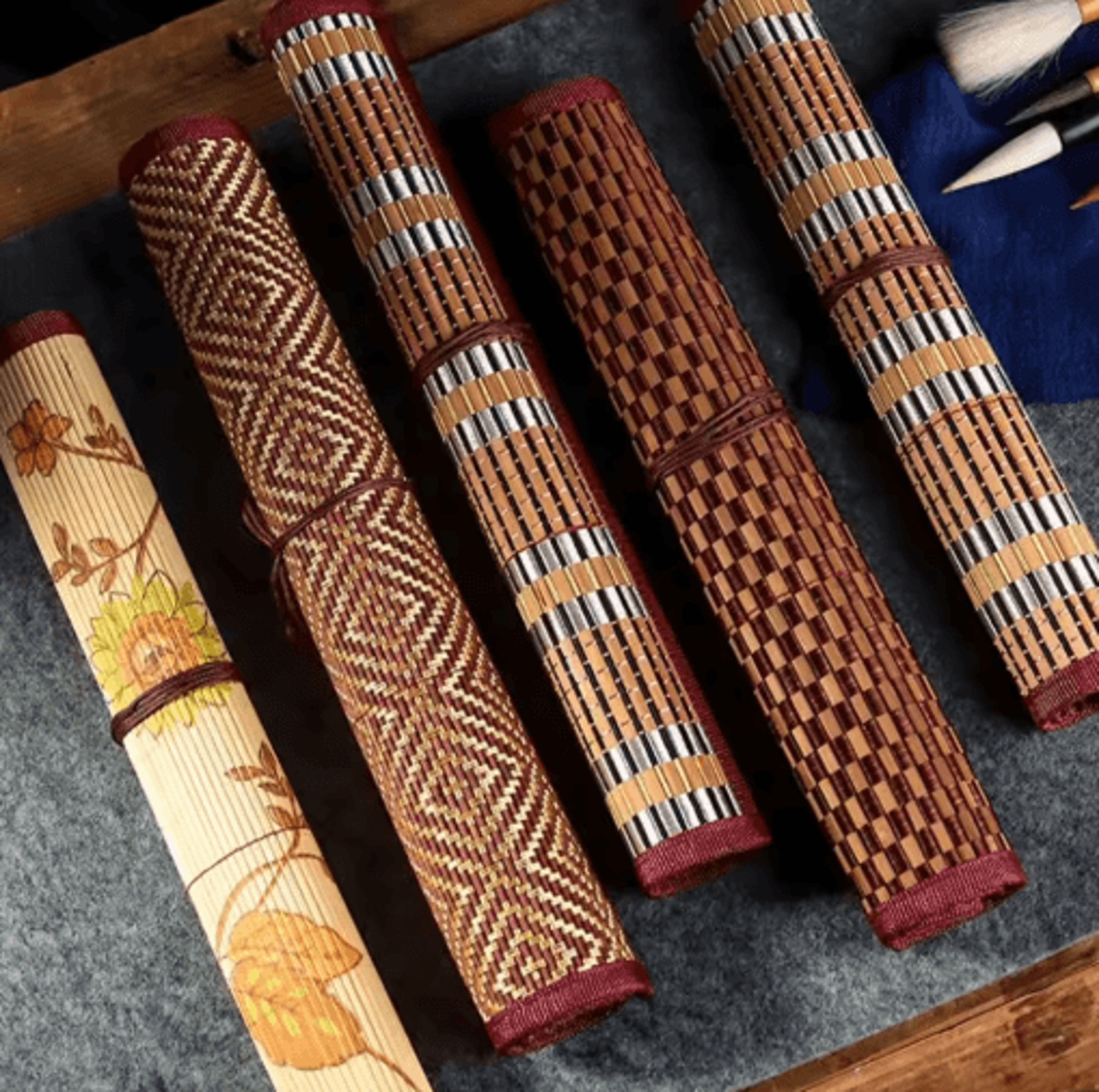 Bamboo RollUp Brush Holder For Calligraphy  Art Supplies 0