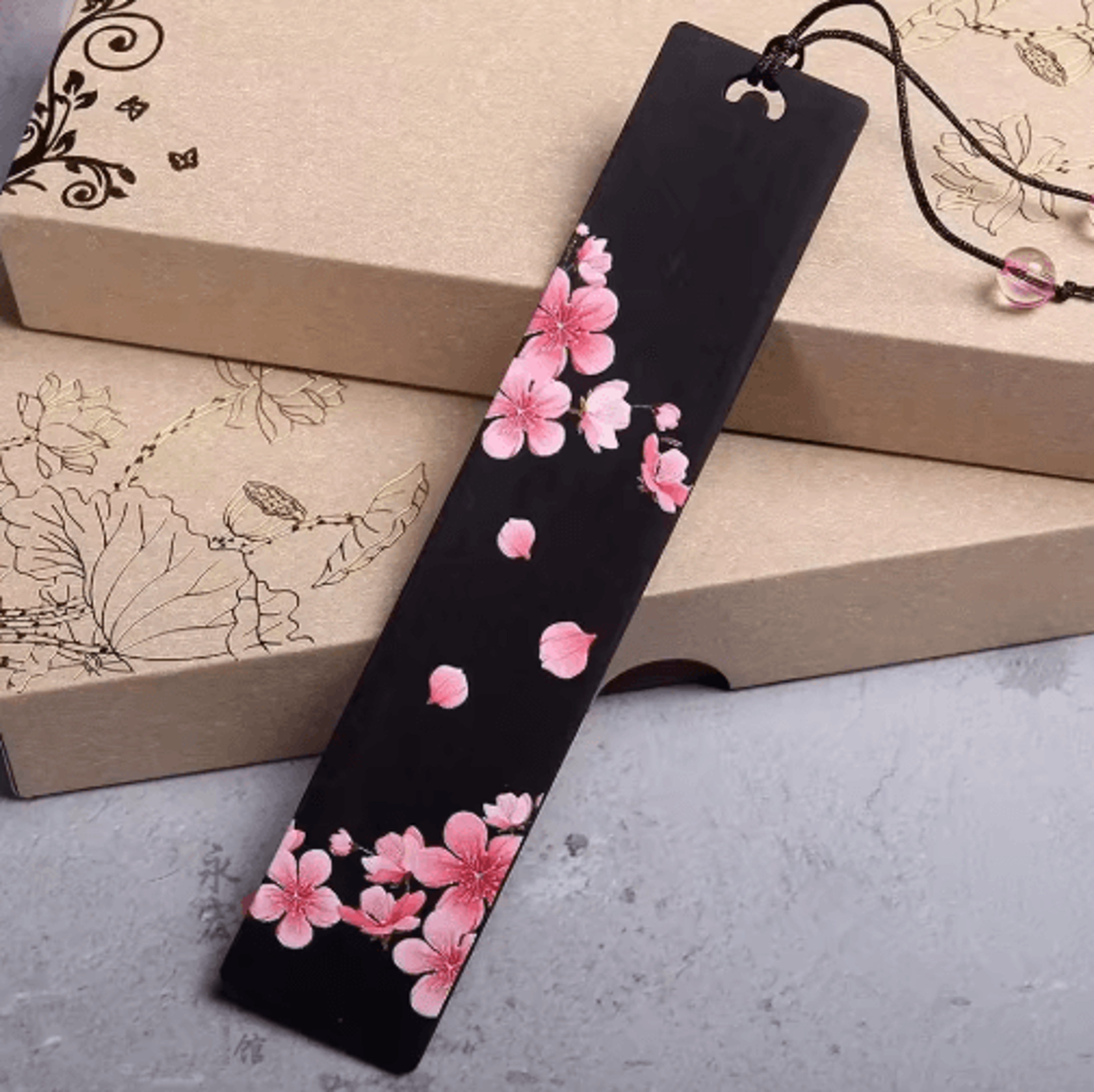 Retro Chinese Wooden Bookmark With Ebony Carved Design 4