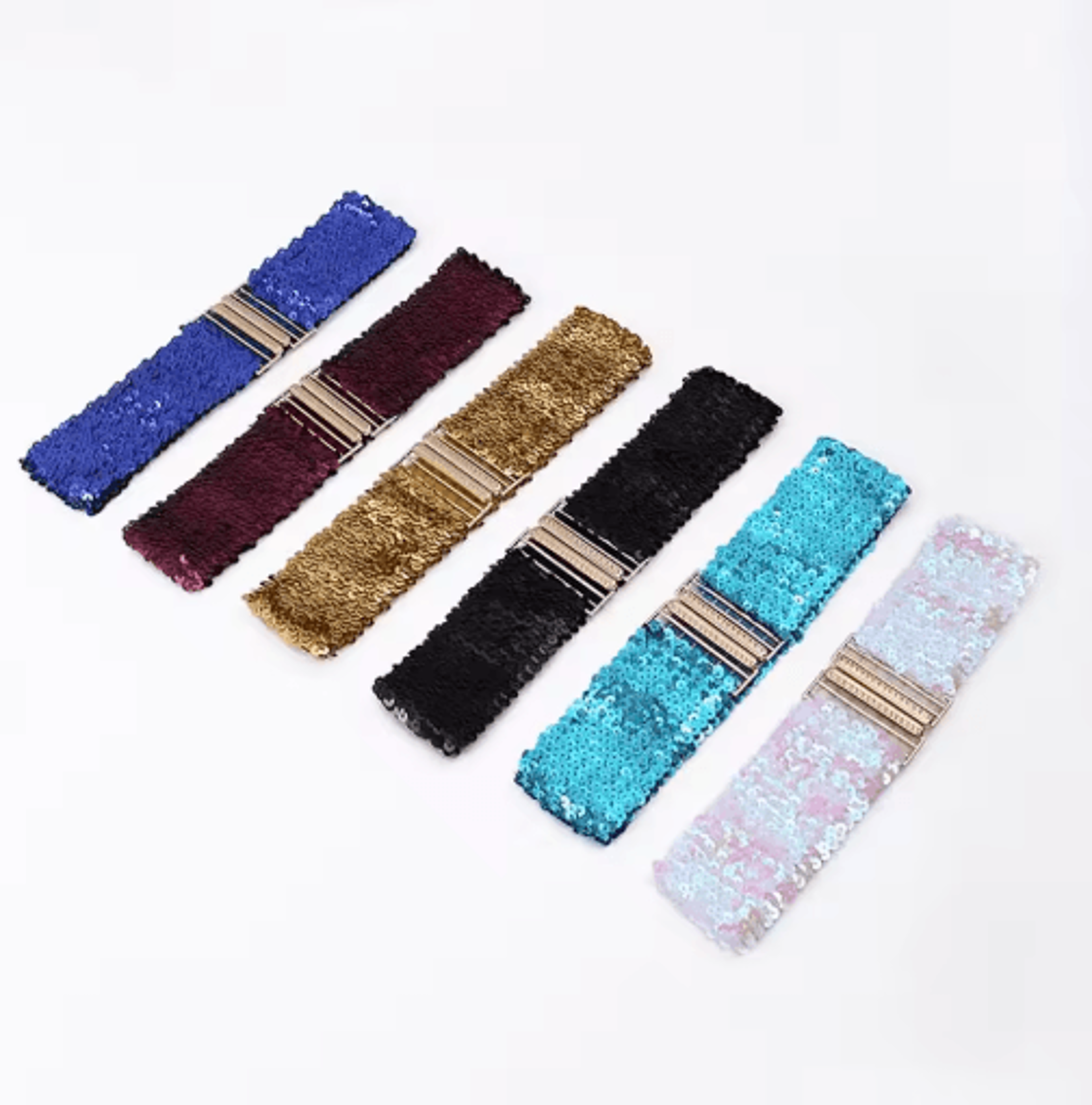 Wide Elastic Sequin Waist Belt With Gold Buckle For Women 12