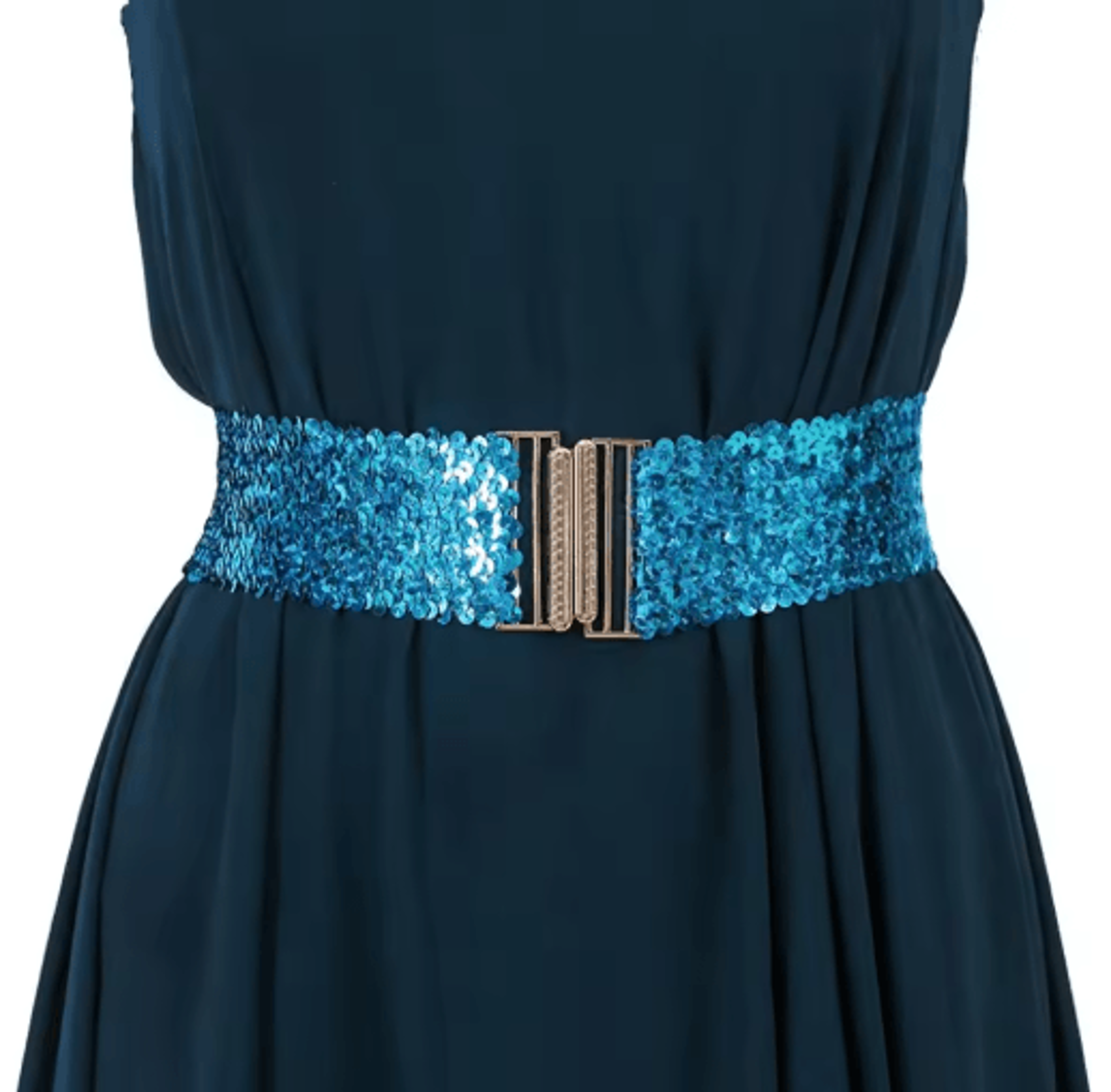 Wide Elastic Sequin Waist Belt With Gold Buckle For Women 13