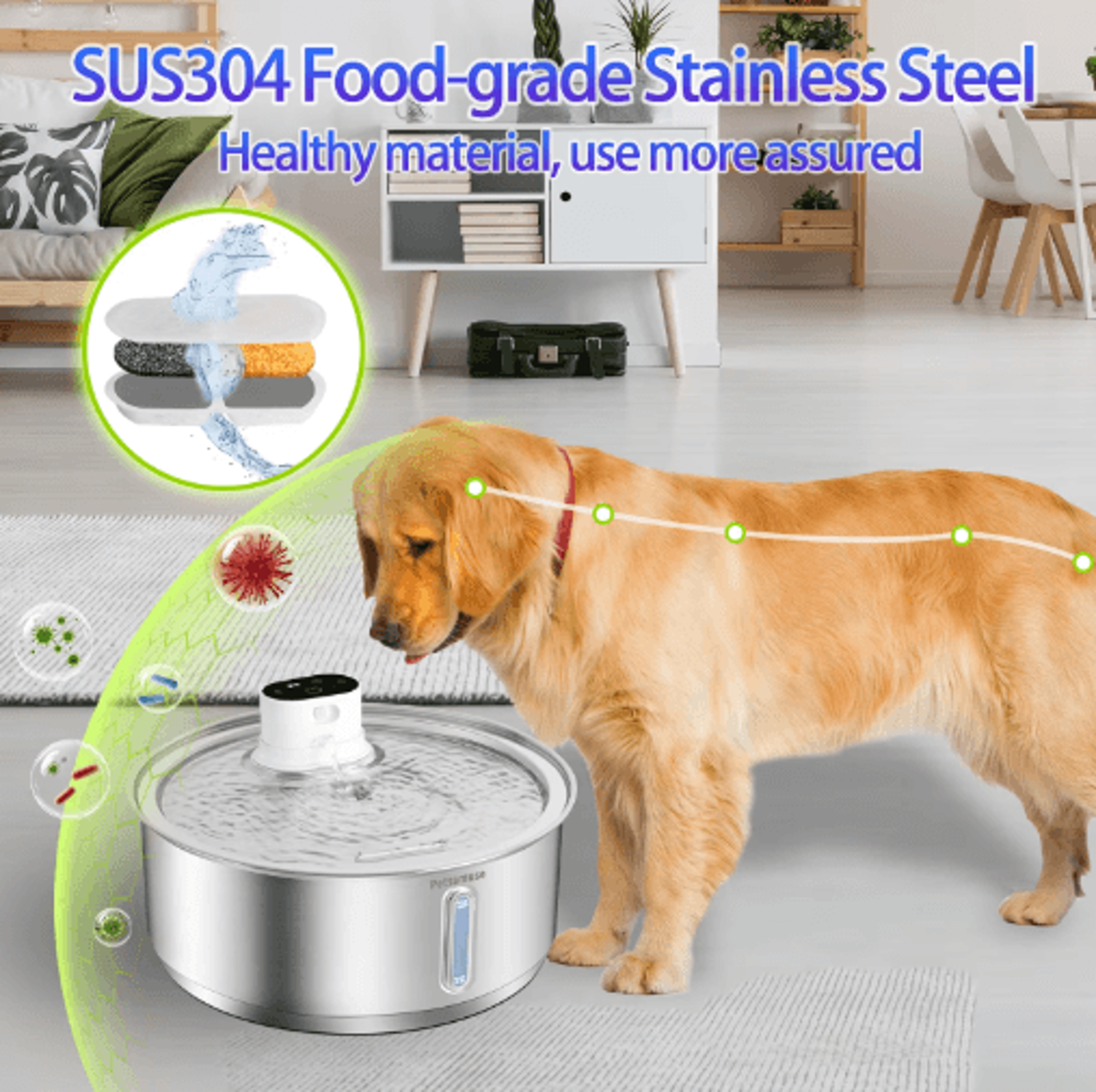 Petavista 8L Wireless Dog Water Fountain  Automatic Stainless Steel Pet Water Dispenser 11