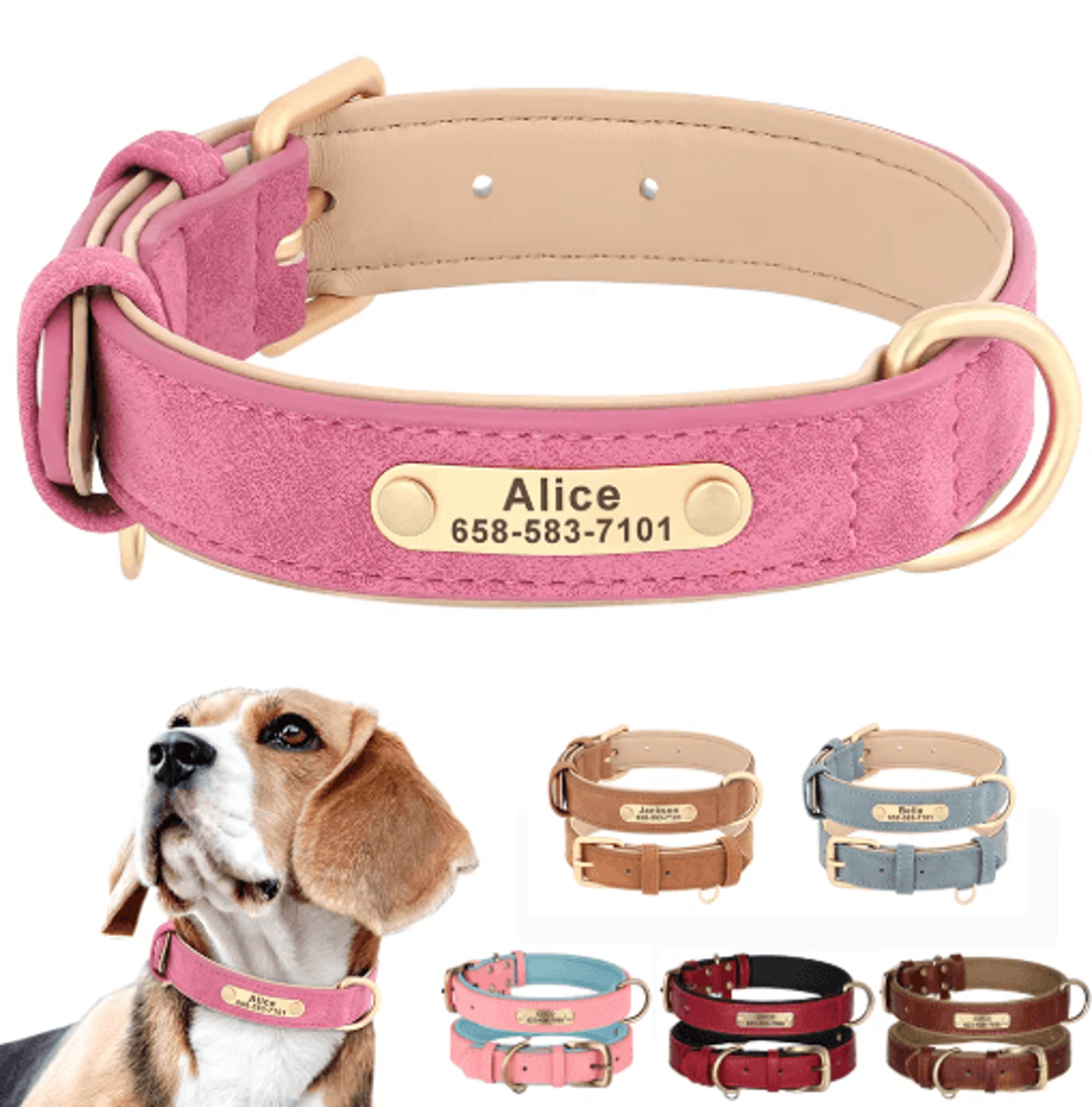 Personalized PU Leather Dog Collar With Free Engraved Nameplate For All Dog Sizes 0