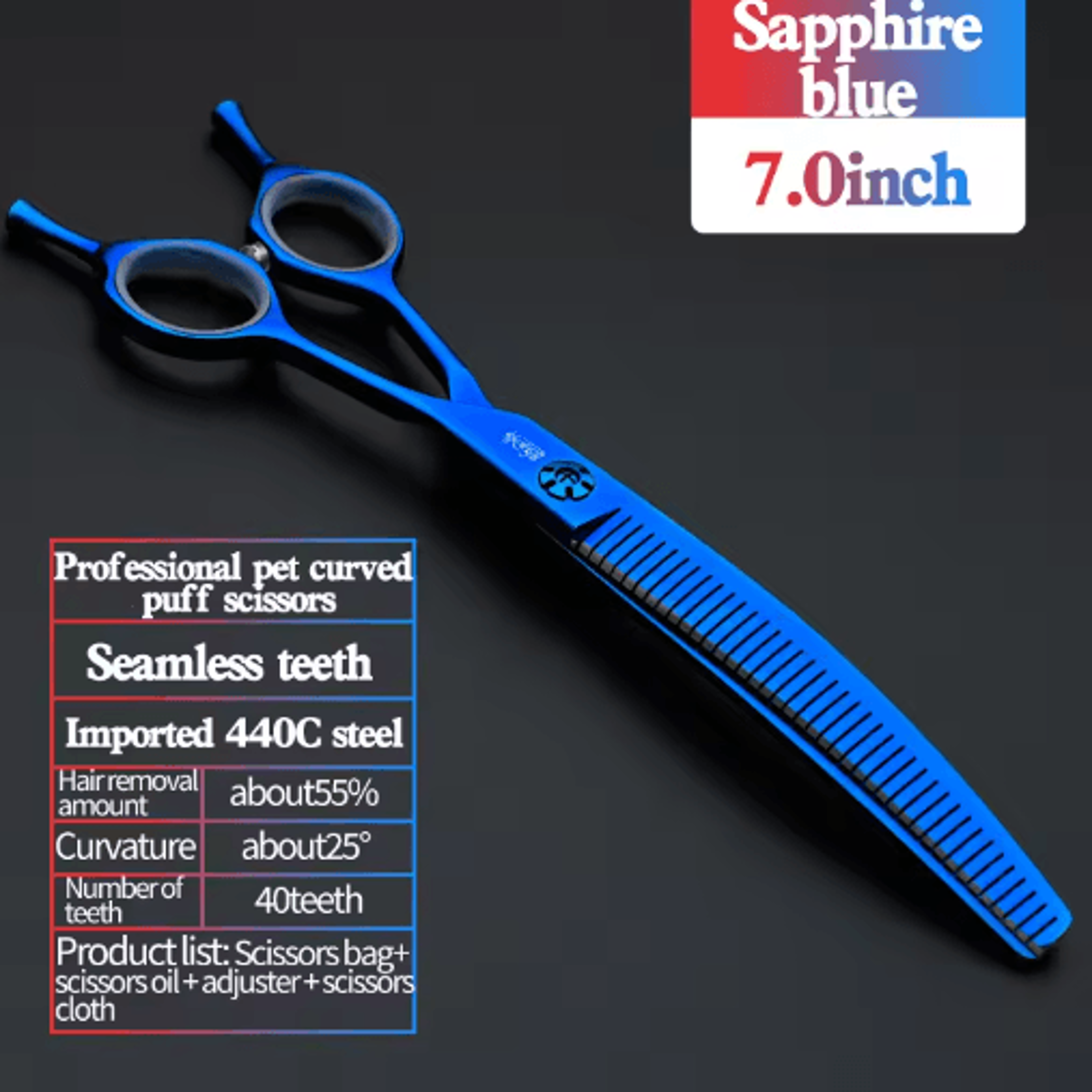 Professional 7 Inch JP440C Pet Grooming Scissors Set With Curved  Fishbone Teeth Blades 2