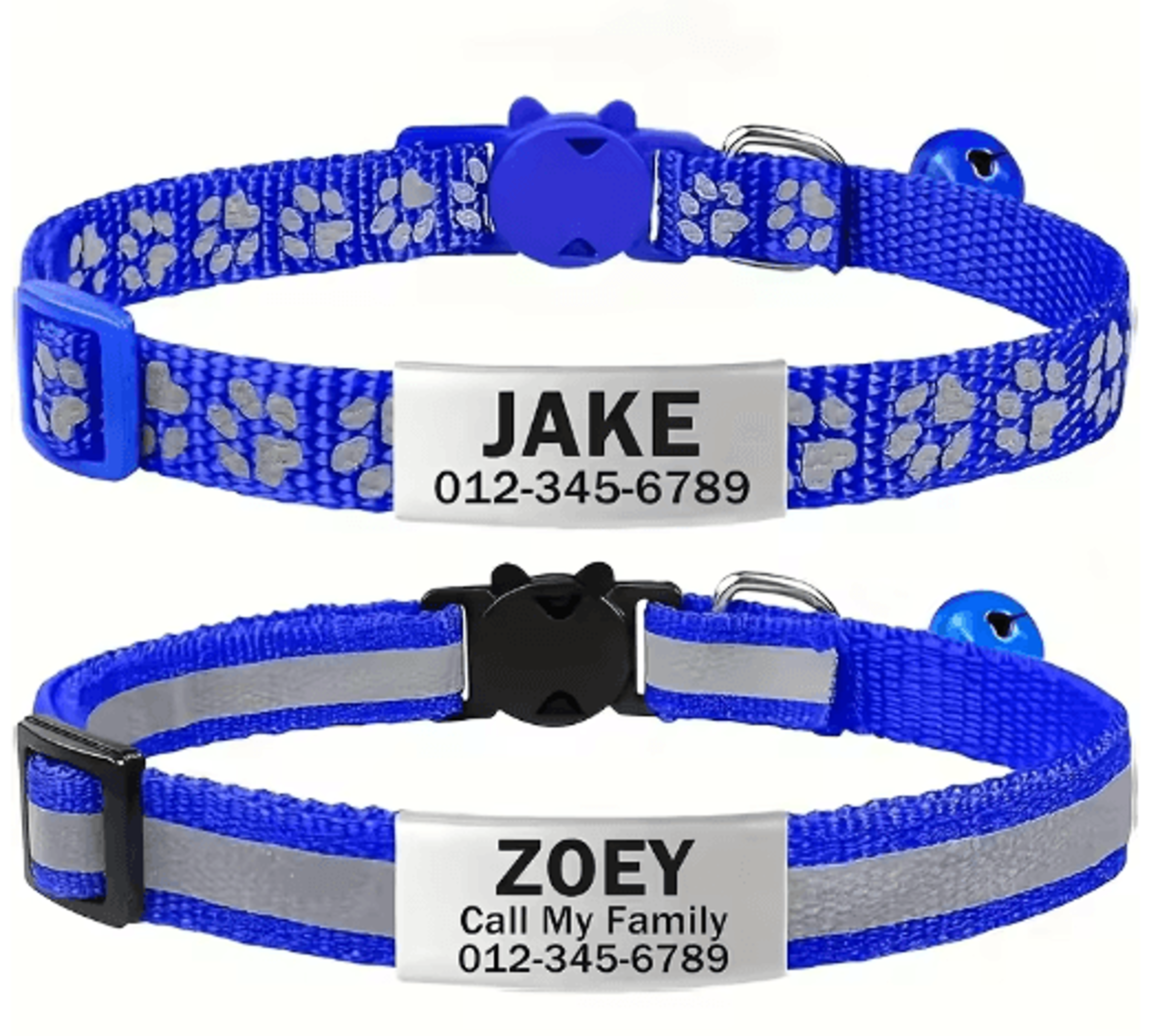2PCS Personalized Reflective Cat  Puppy Collar Set With Free Engraved ID Tag 2