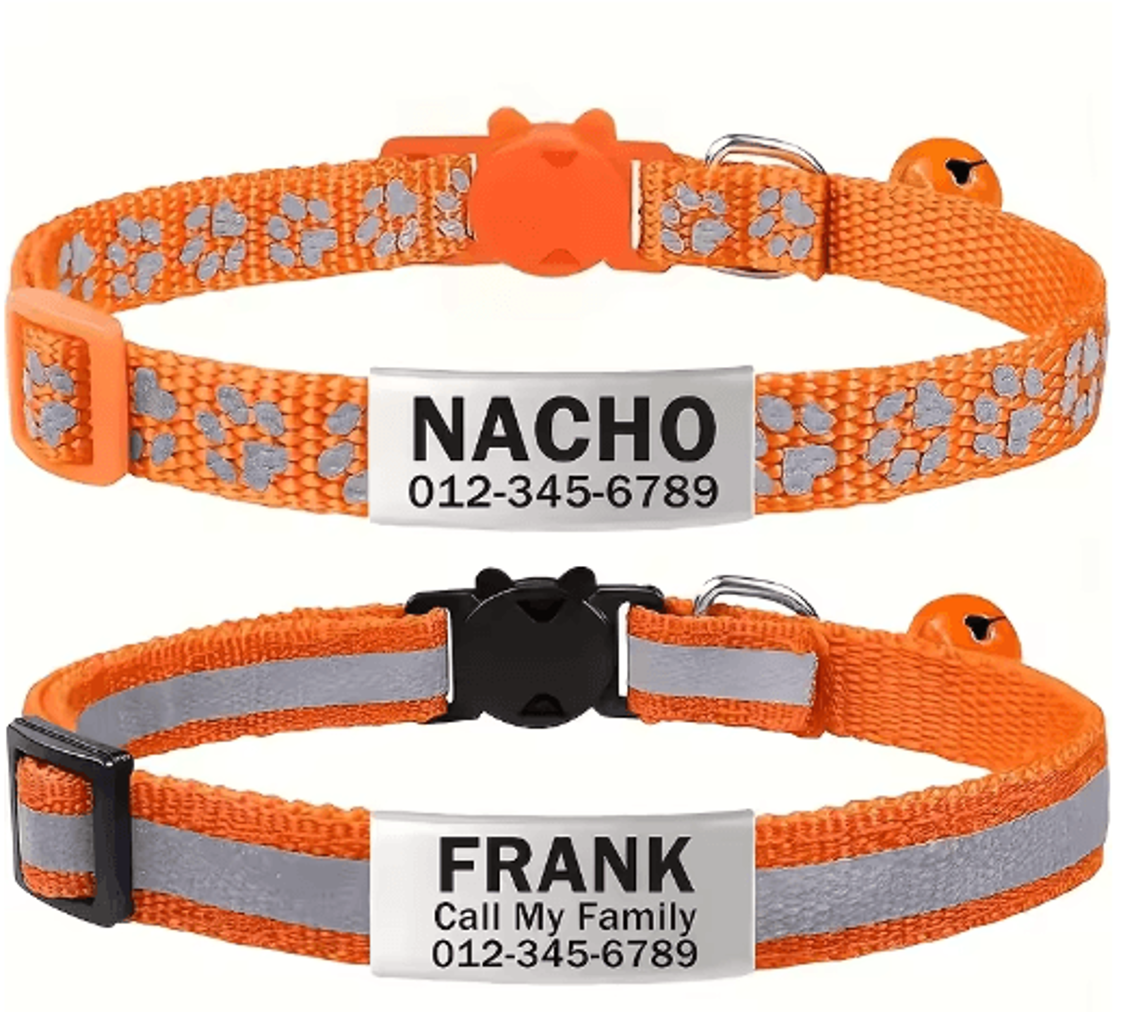 2PCS Personalized Reflective Cat  Puppy Collar Set With Free Engraved ID Tag 7
