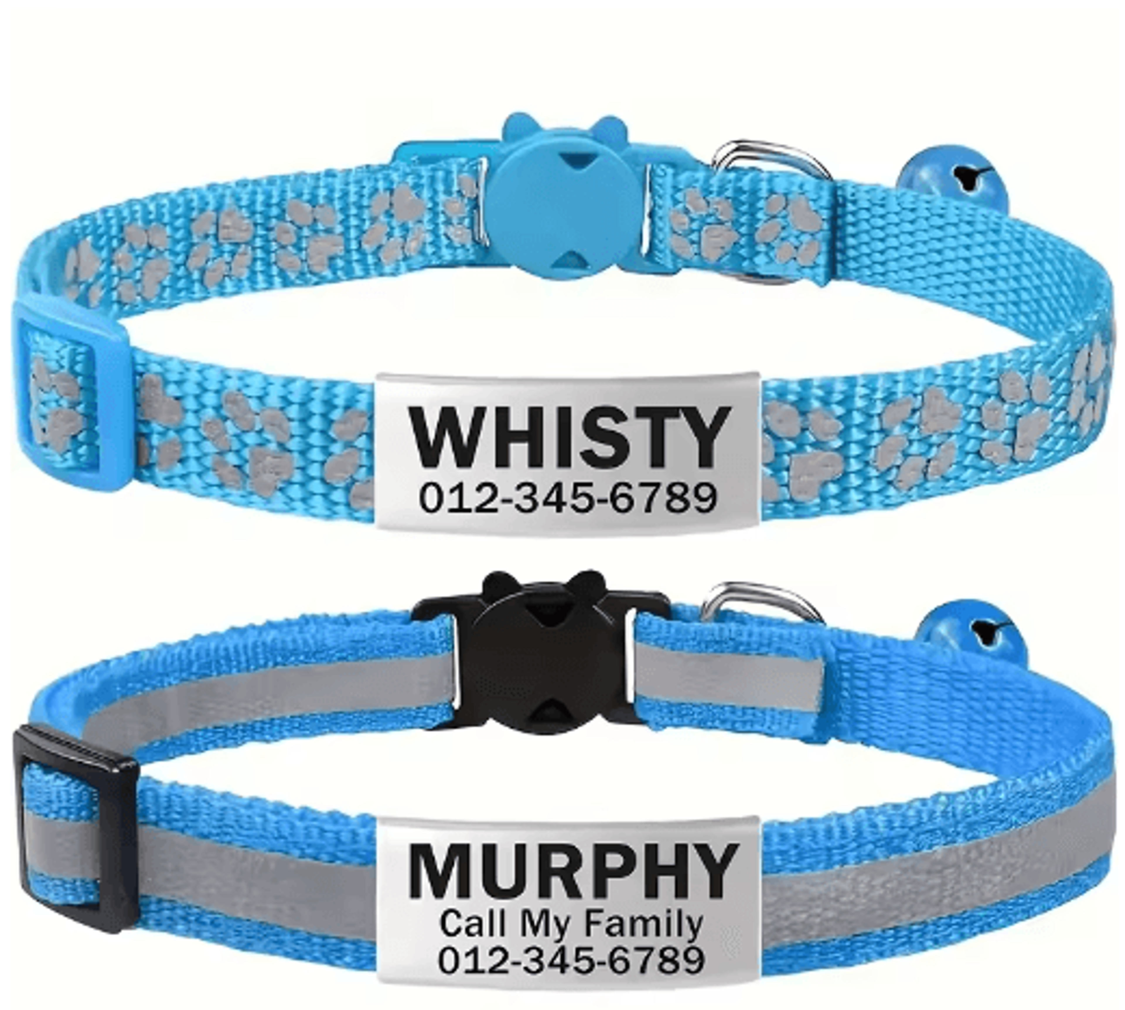 2PCS Personalized Reflective Cat  Puppy Collar Set With Free Engraved ID Tag 8