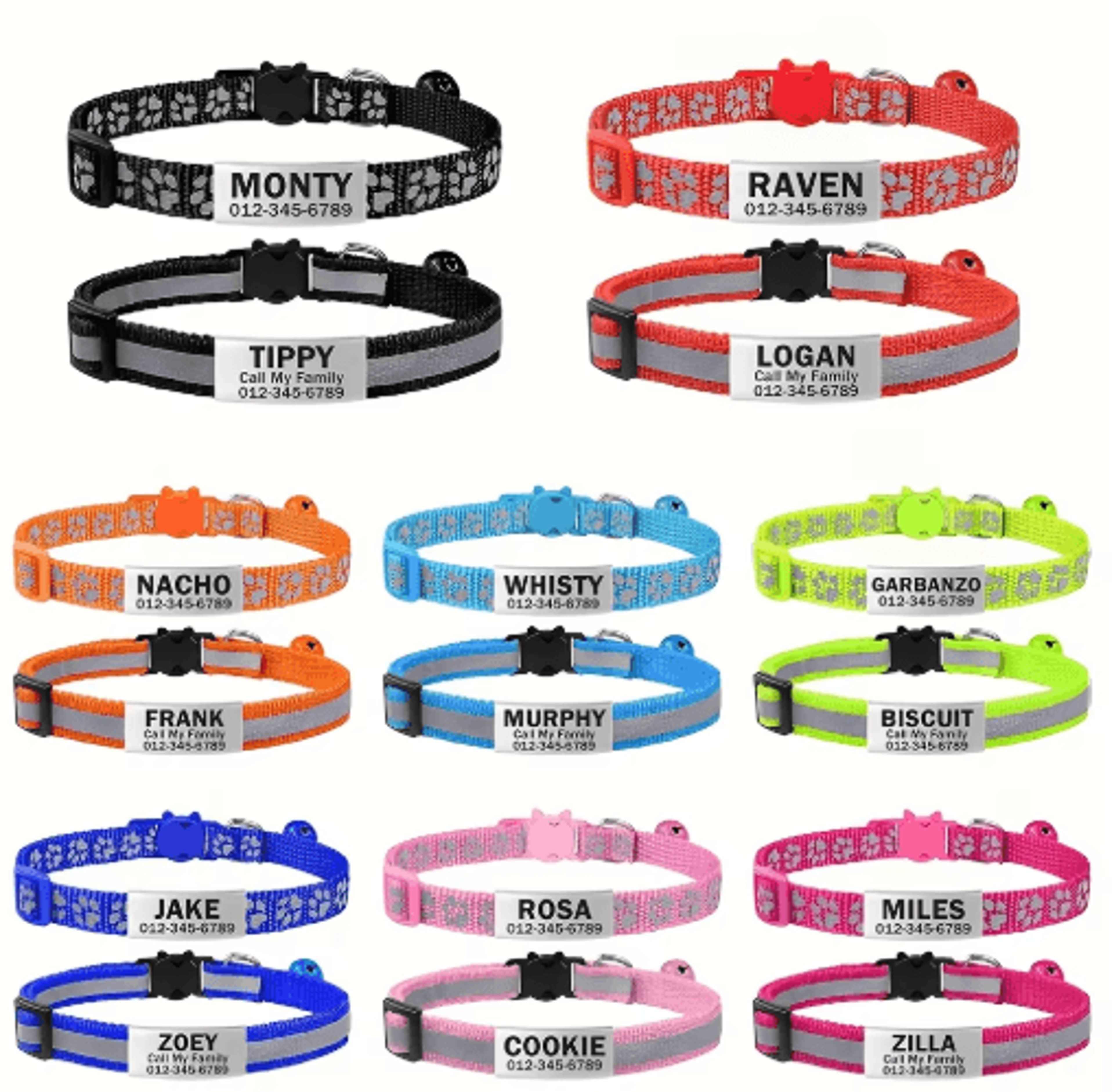 2PCS Personalized Reflective Cat  Puppy Collar Set With Free Engraved ID Tag 0