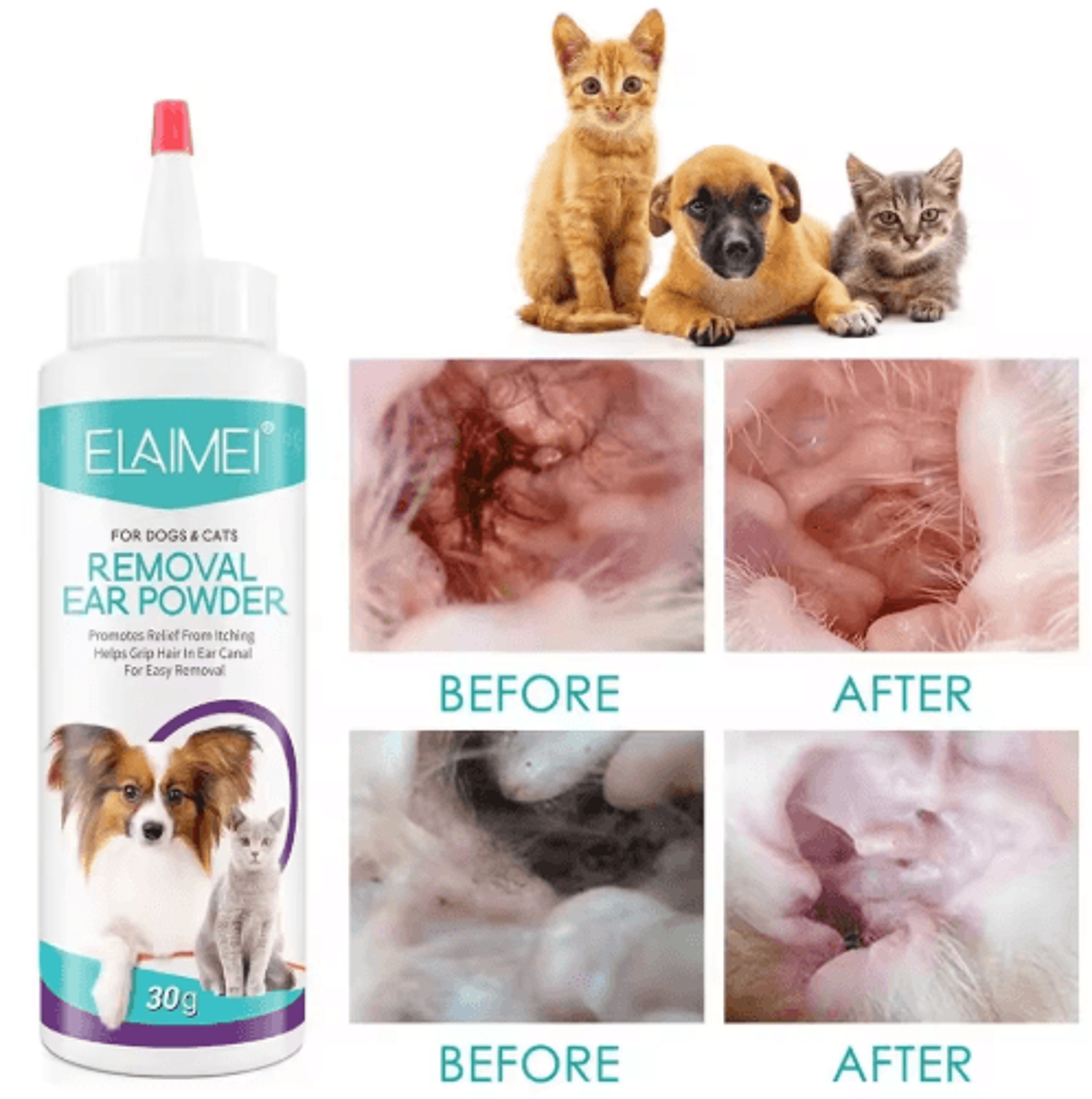 Pet Ear Powder For Dogs  Cats  Gentle Ear Hair Removal  Ear Care Powder 0