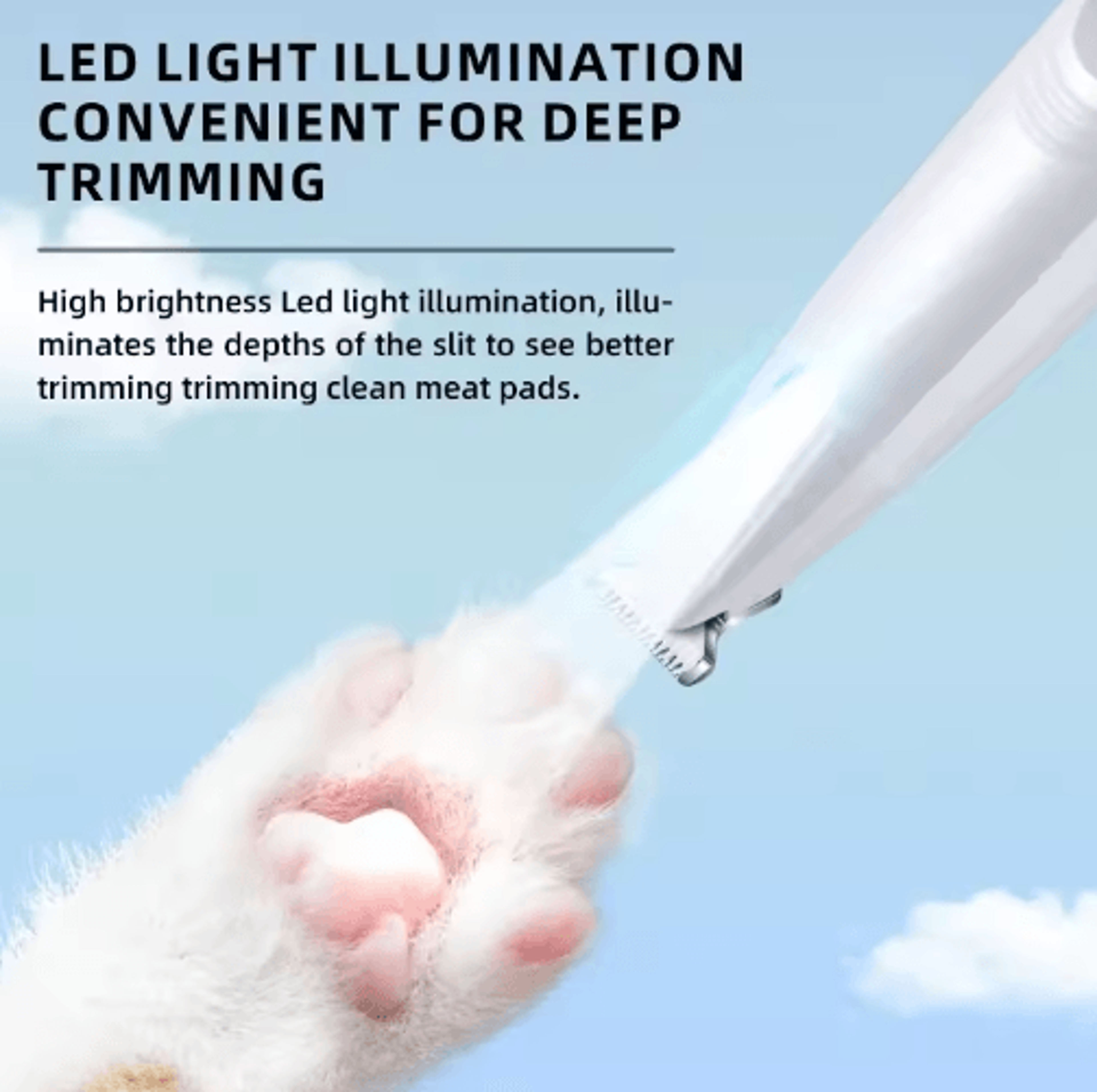 TypeC Dog Paw Trimmer With LED Light  Waterproof Pet Grooming Clipper With Wide Blade 4