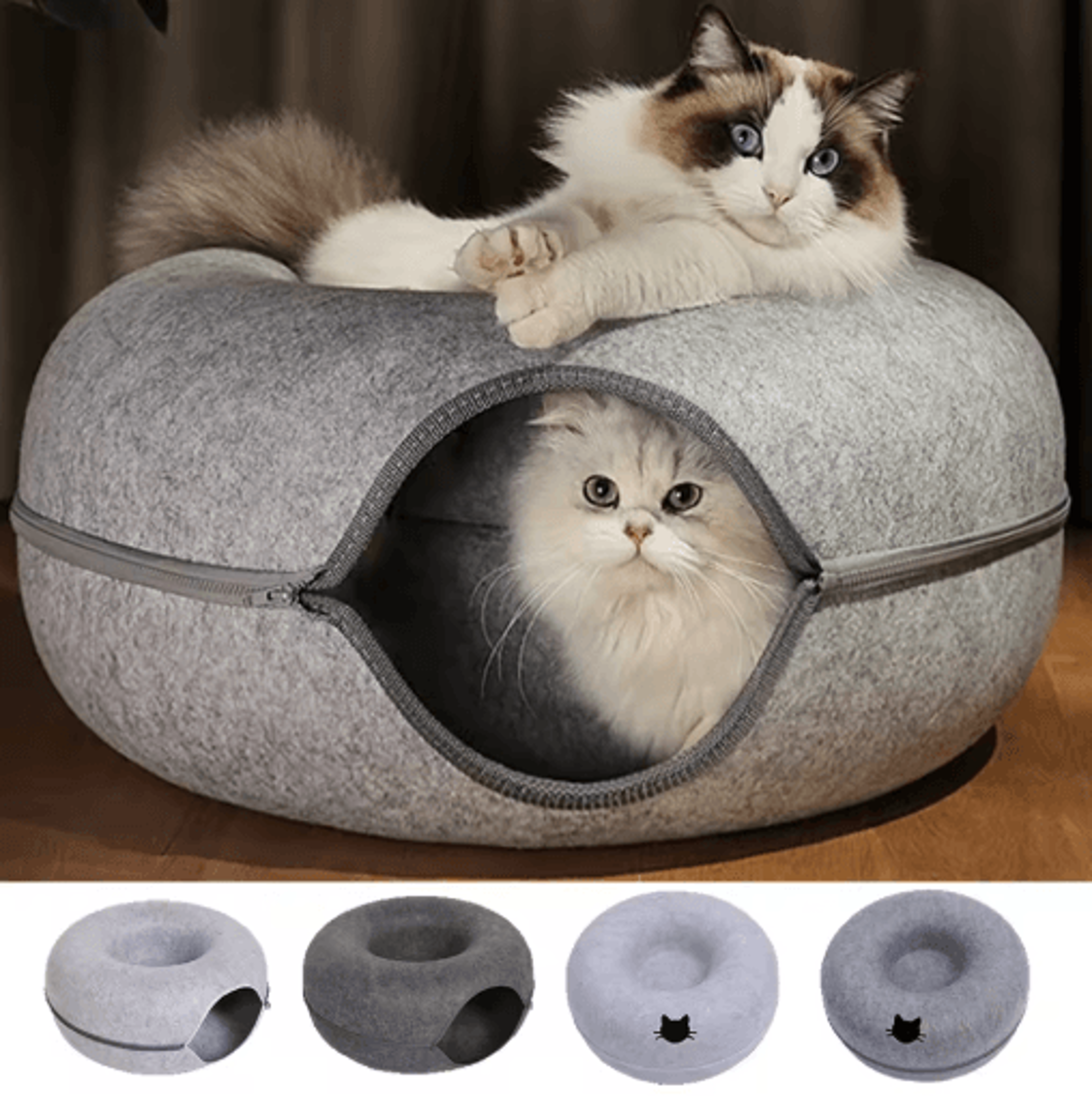Interactive Felt Cat Tunnel Bed  Round Donut Nest Scratcher  Play Tunnel For Cats 9
