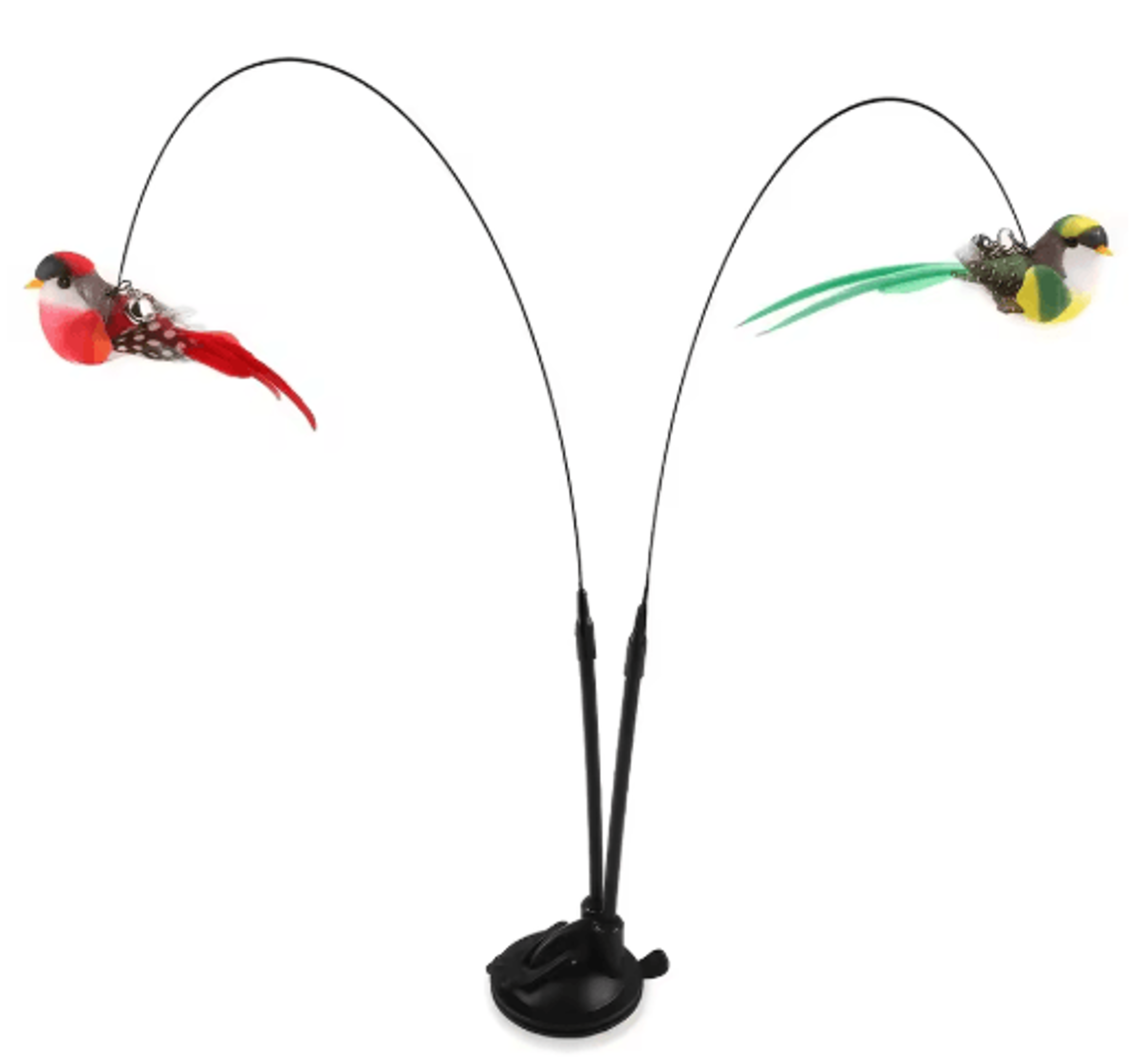Interactive Double Bird Cat Teaser Wand Set  Suction Cup Feather Toy With Bells For Cats 1