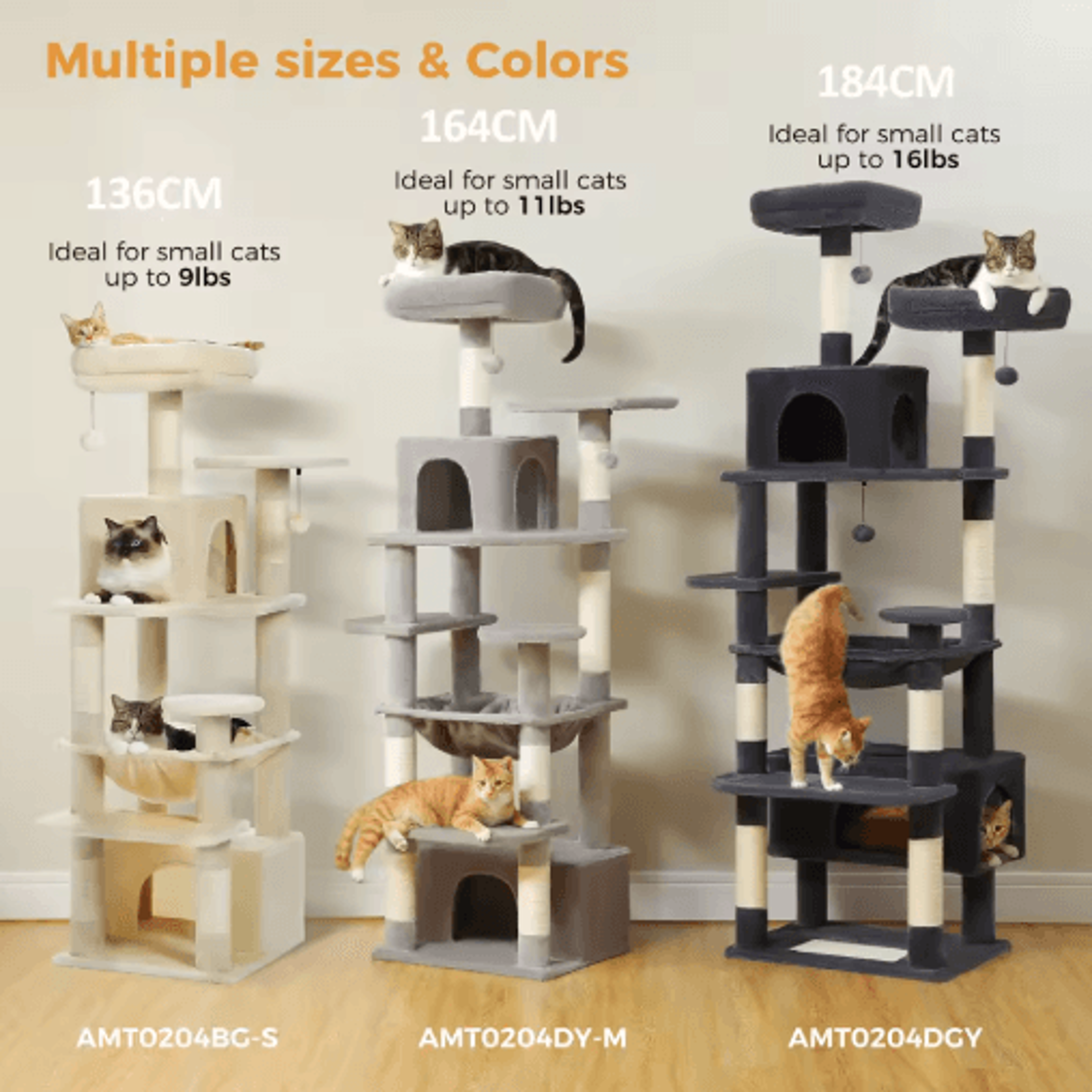 Large Cat Tree  Tower  MultiLevel Indoor Cat Condo With Hammock Scratching Posts  Toys 7