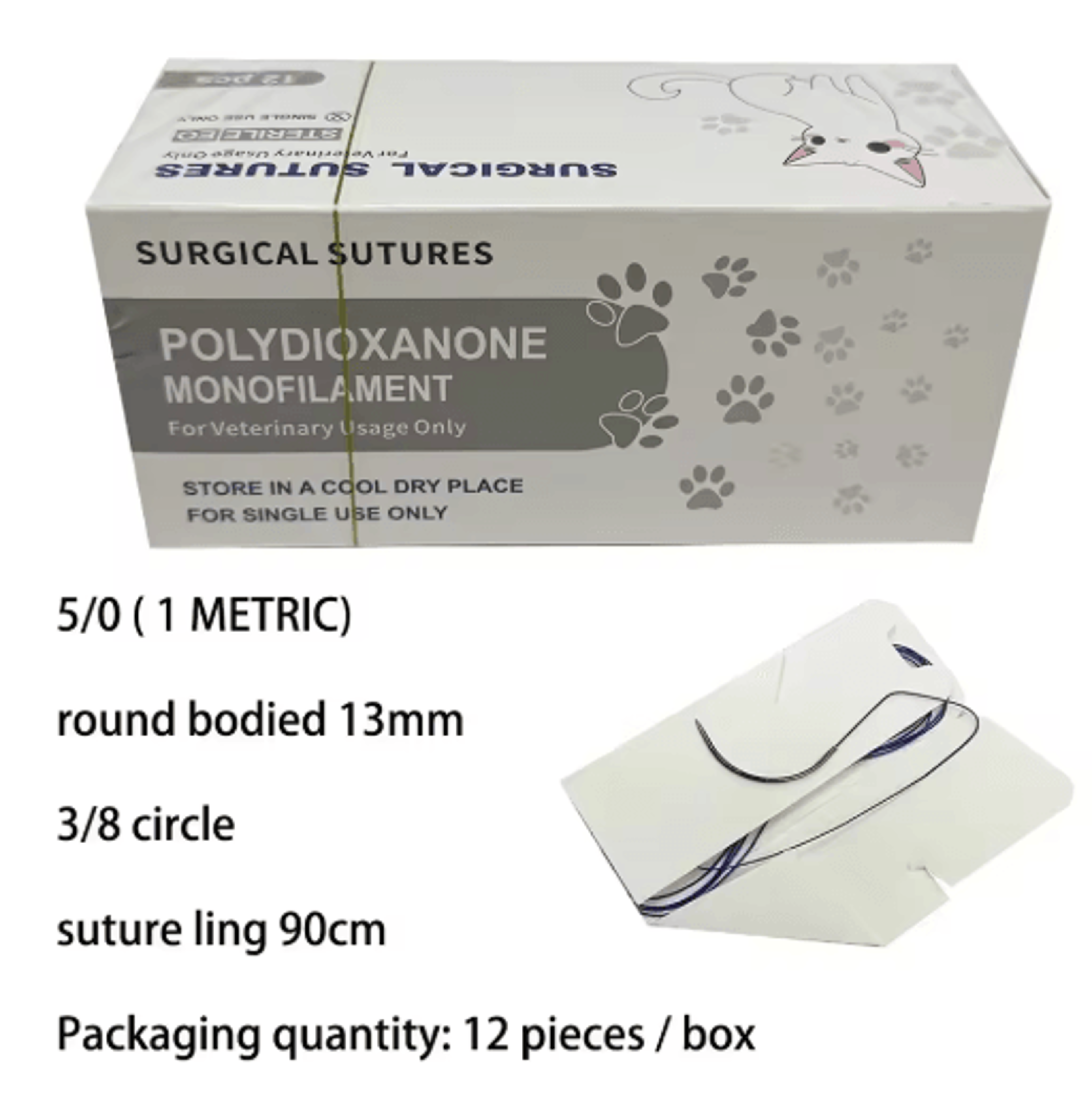 Veterinary Absorbable PGA Suture Thread With Needle For Pet Surgical Training 0