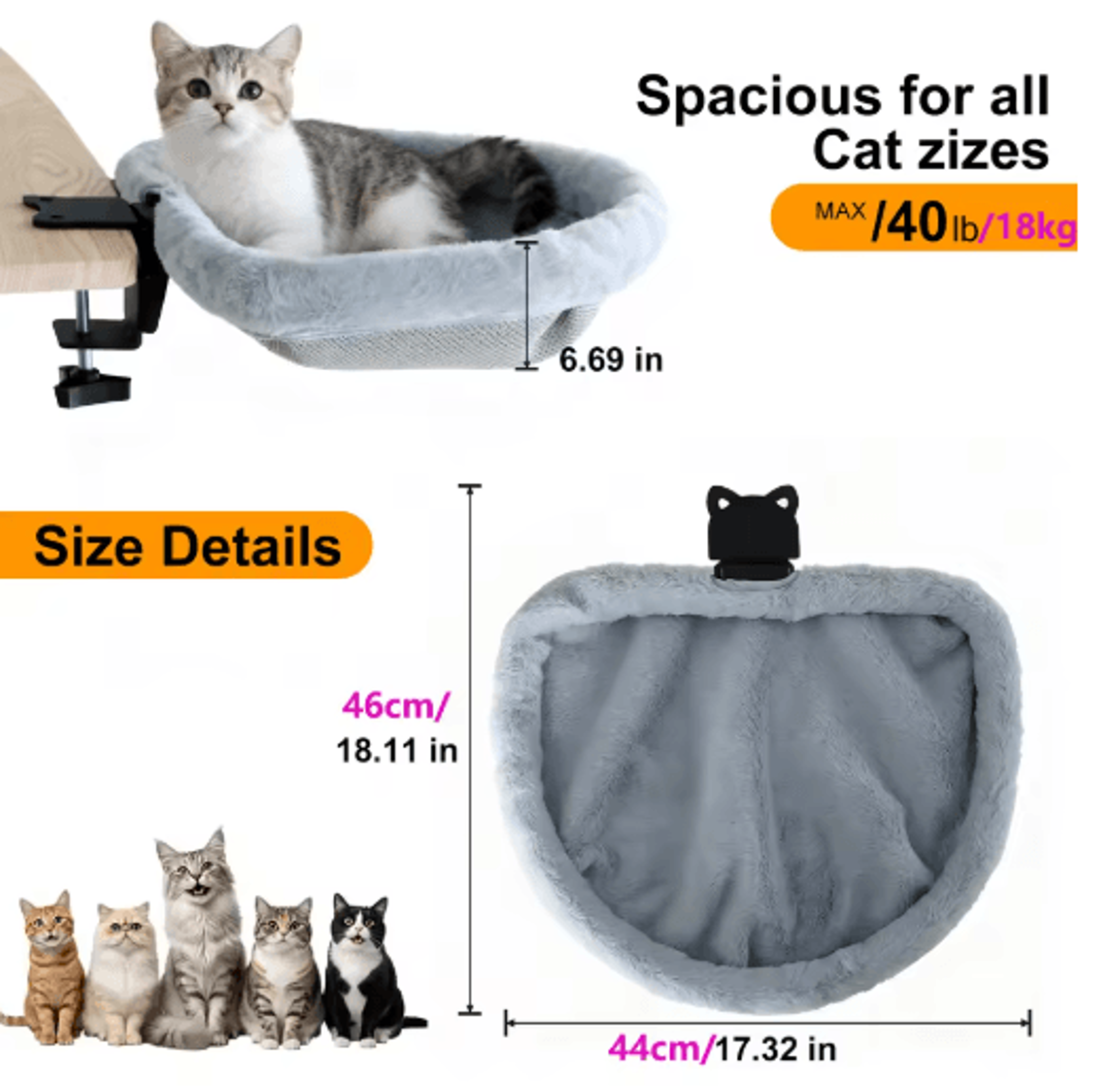 SpaceSaving Folding Cat Desk Hammock Perch For Indoor Cats 2