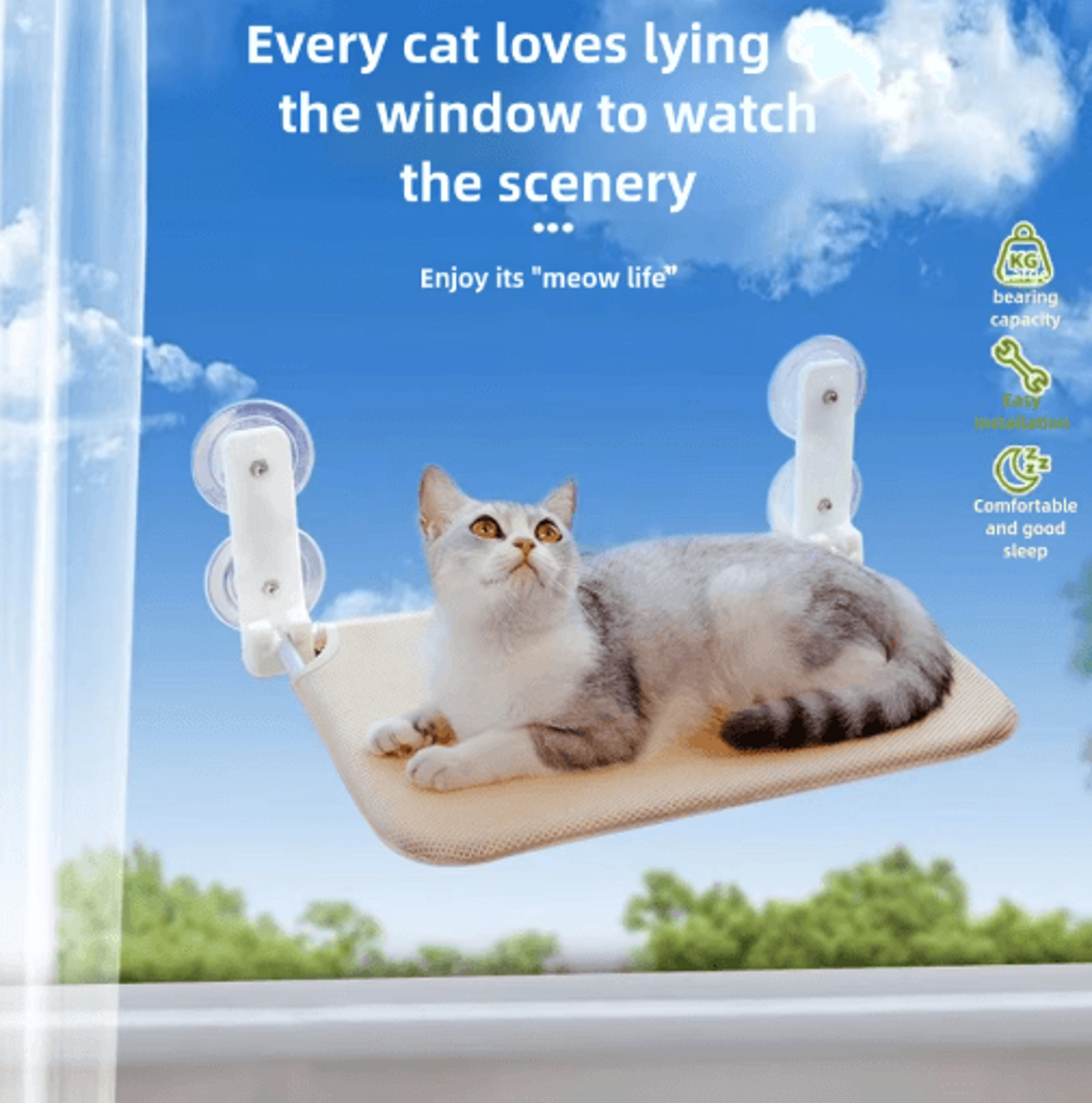 Foldable Plush Mesh Cat Window Hammock With Strong Suction Cups 9