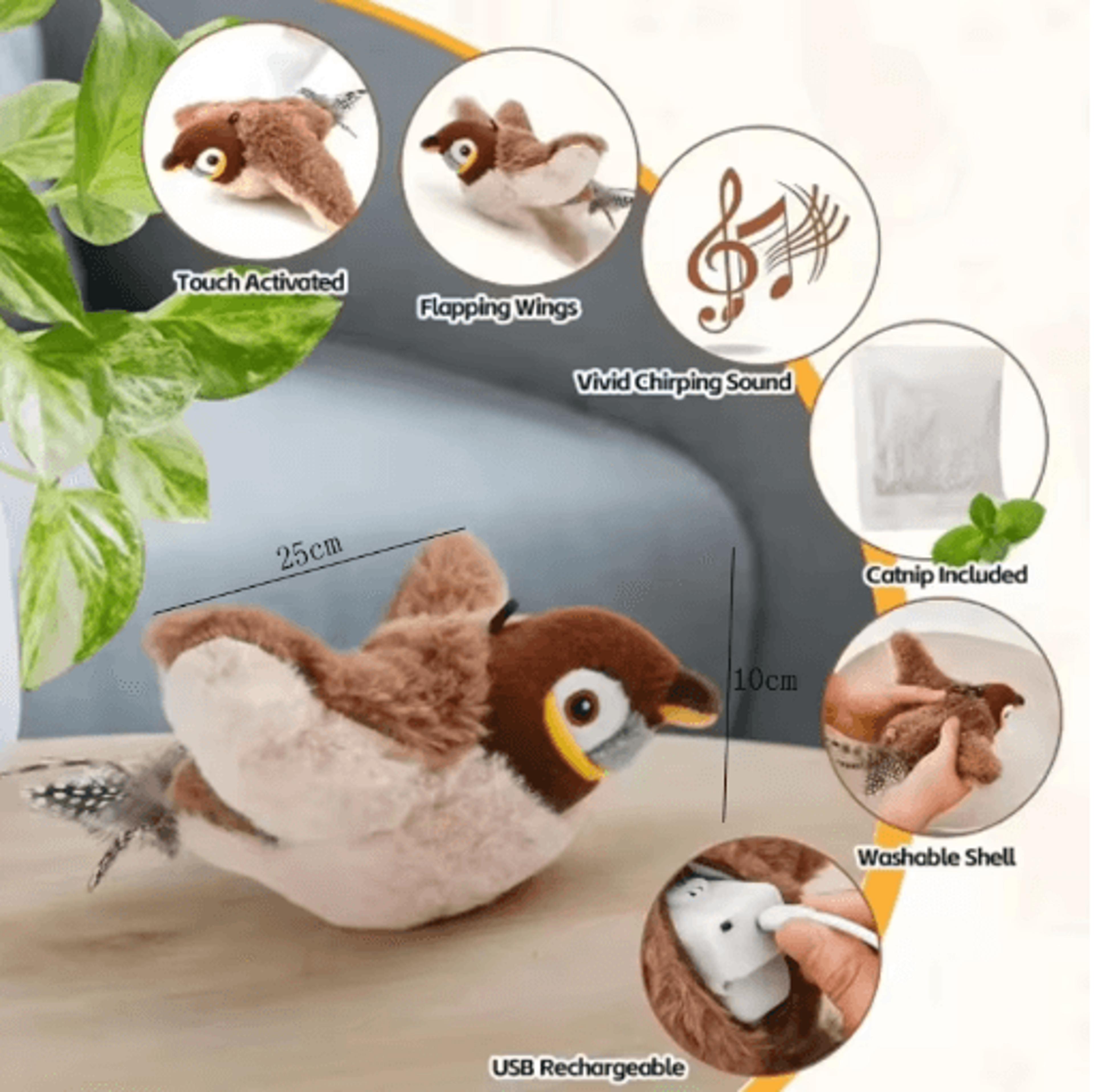 Rechargeable Chirping  Flapping Bird Interactive Cat Toy 3
