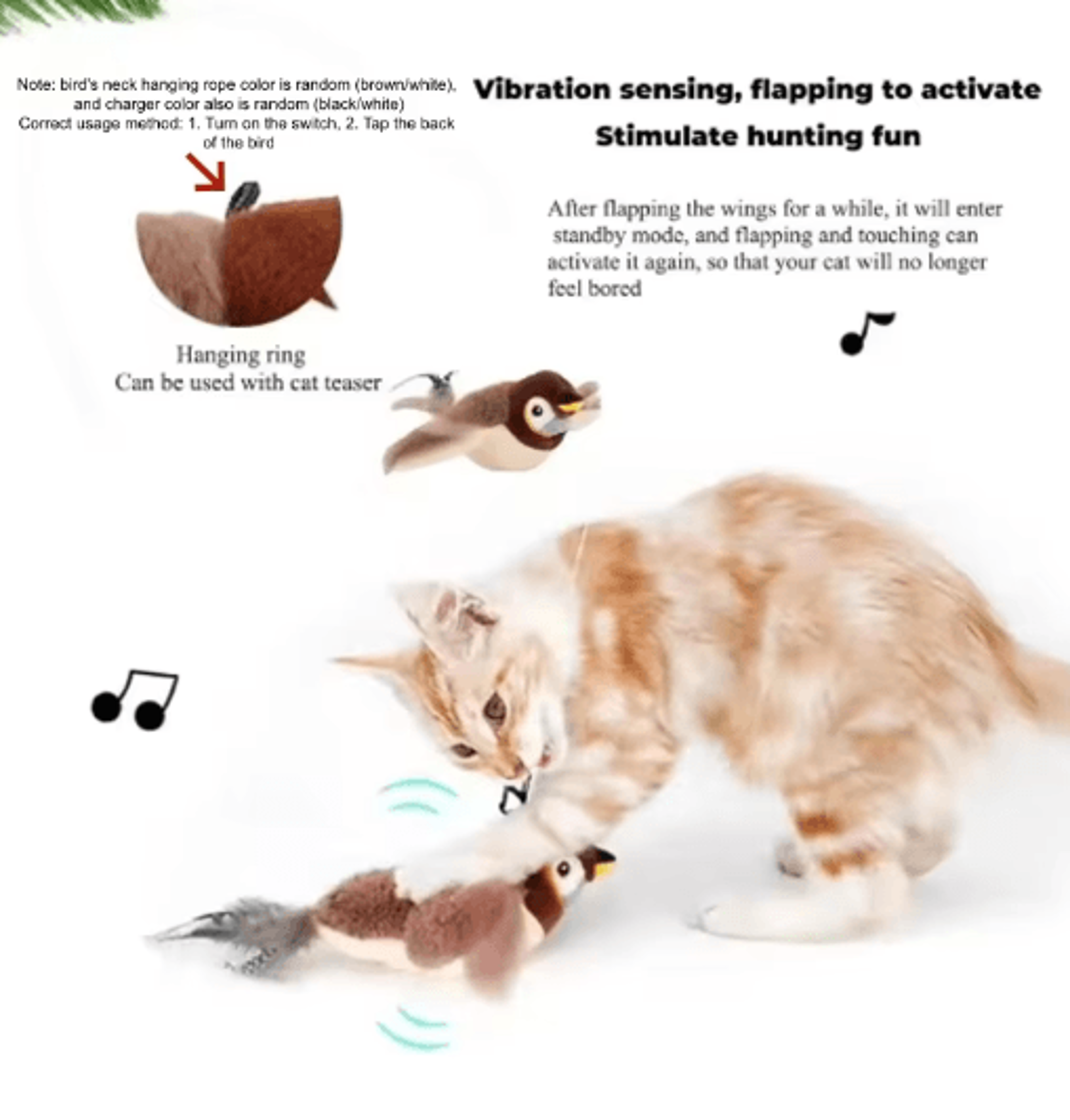 Rechargeable Chirping  Flapping Bird Interactive Cat Toy 4