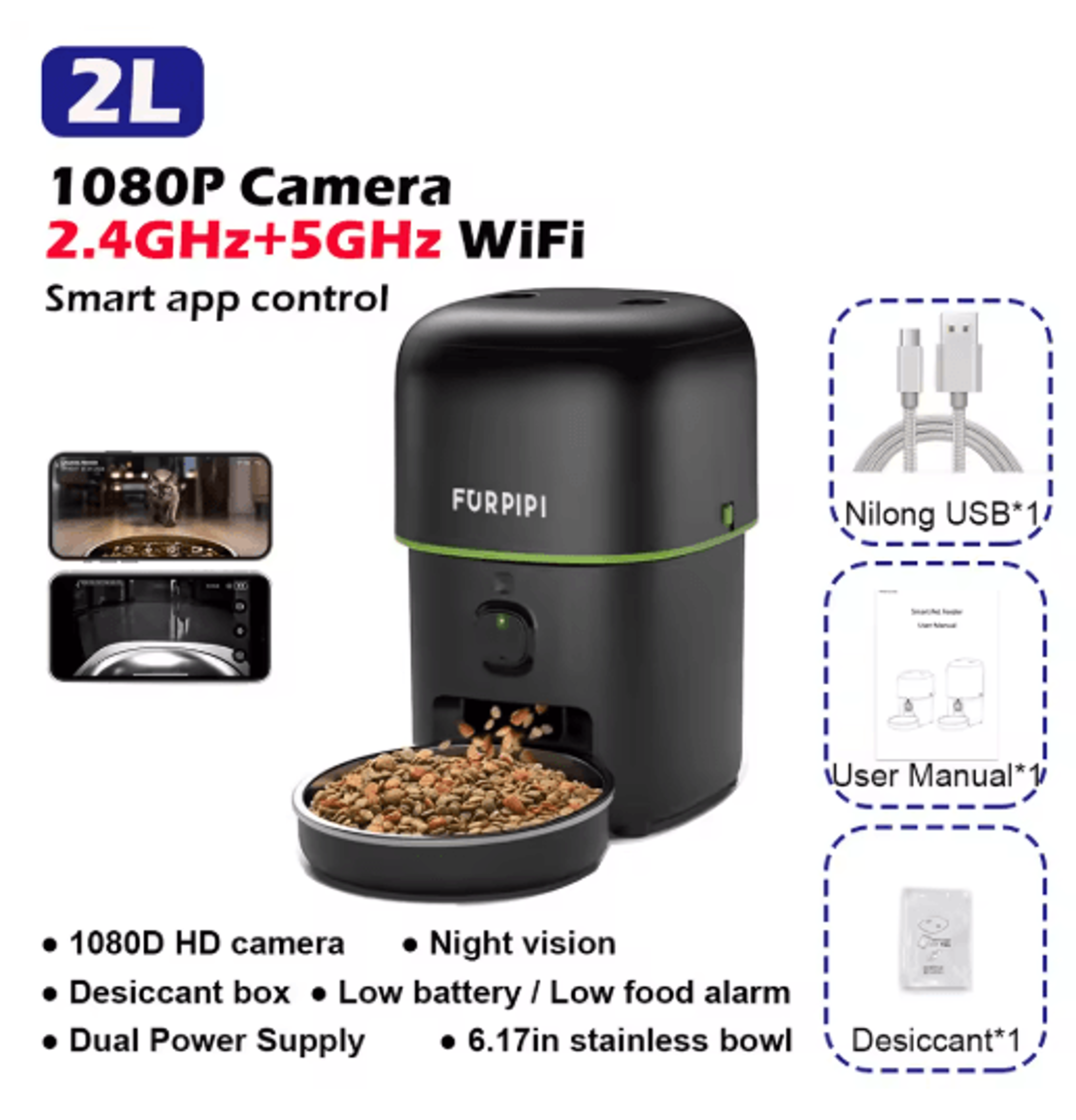 1080P HD Smart WiFi Automatic Pet Feeder With Camera For Cats  Dogs 1